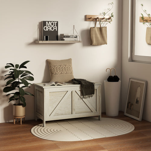 Storage Trunk Box Organizer with Farmhouse Panel Safety Hinge to Open Up 100° Natural