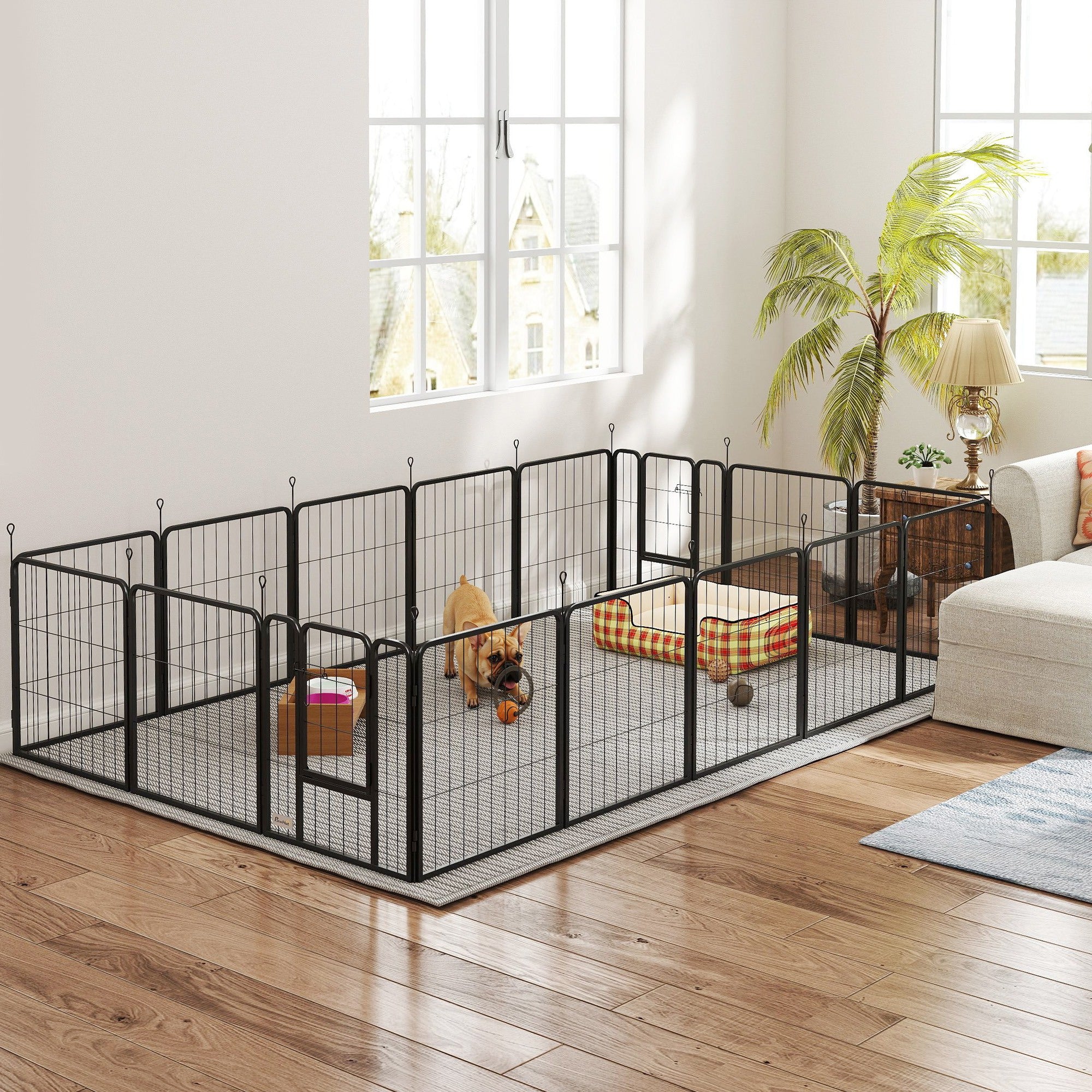 16 Panels Dog Playpen with Straps, Portable &; DIY, for Small Dogs, for Yard, RV, Camping, Garden, 24