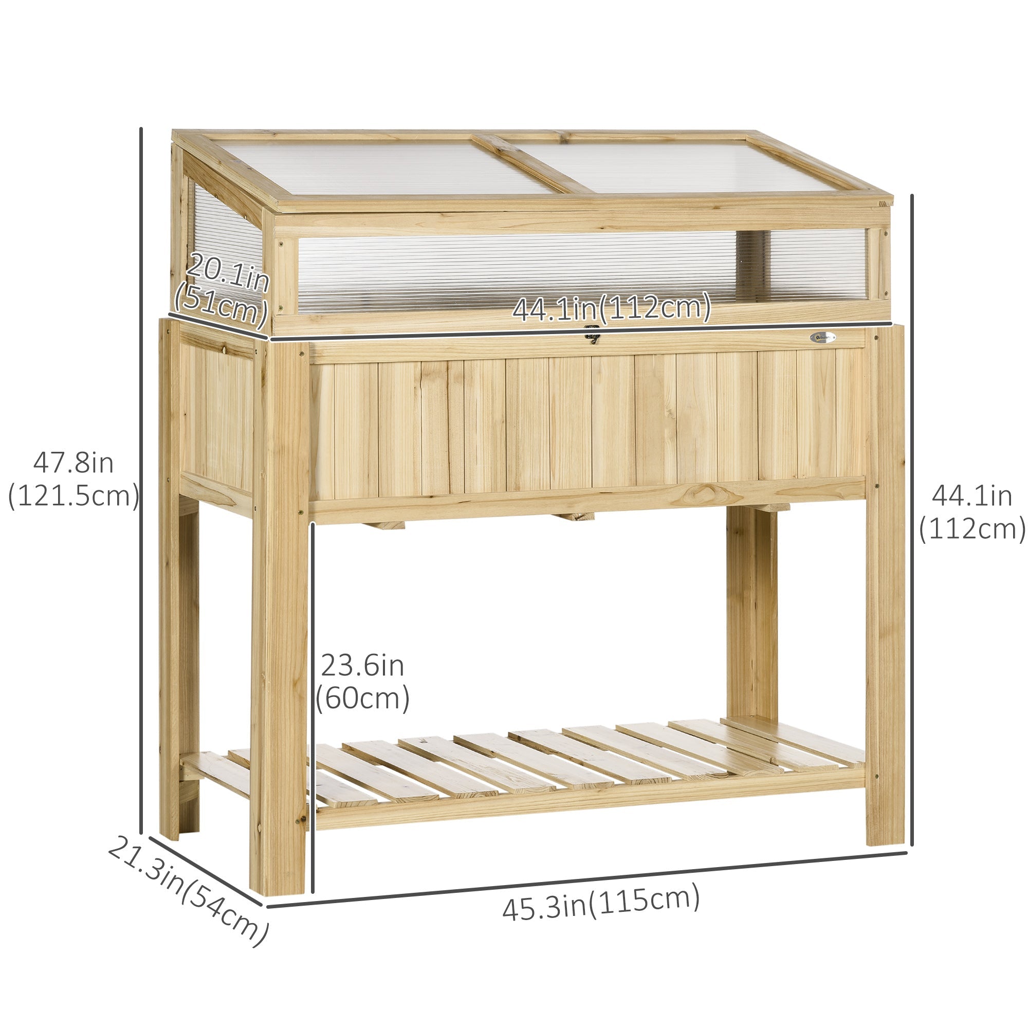 Raised Garden Bed, Outdoor Wooden &; PVC Elevated Planter Box with Cold Frame Greenhouse and Storage Shelf, Natural Cold Frame Greenhouses   at Gallery Canada