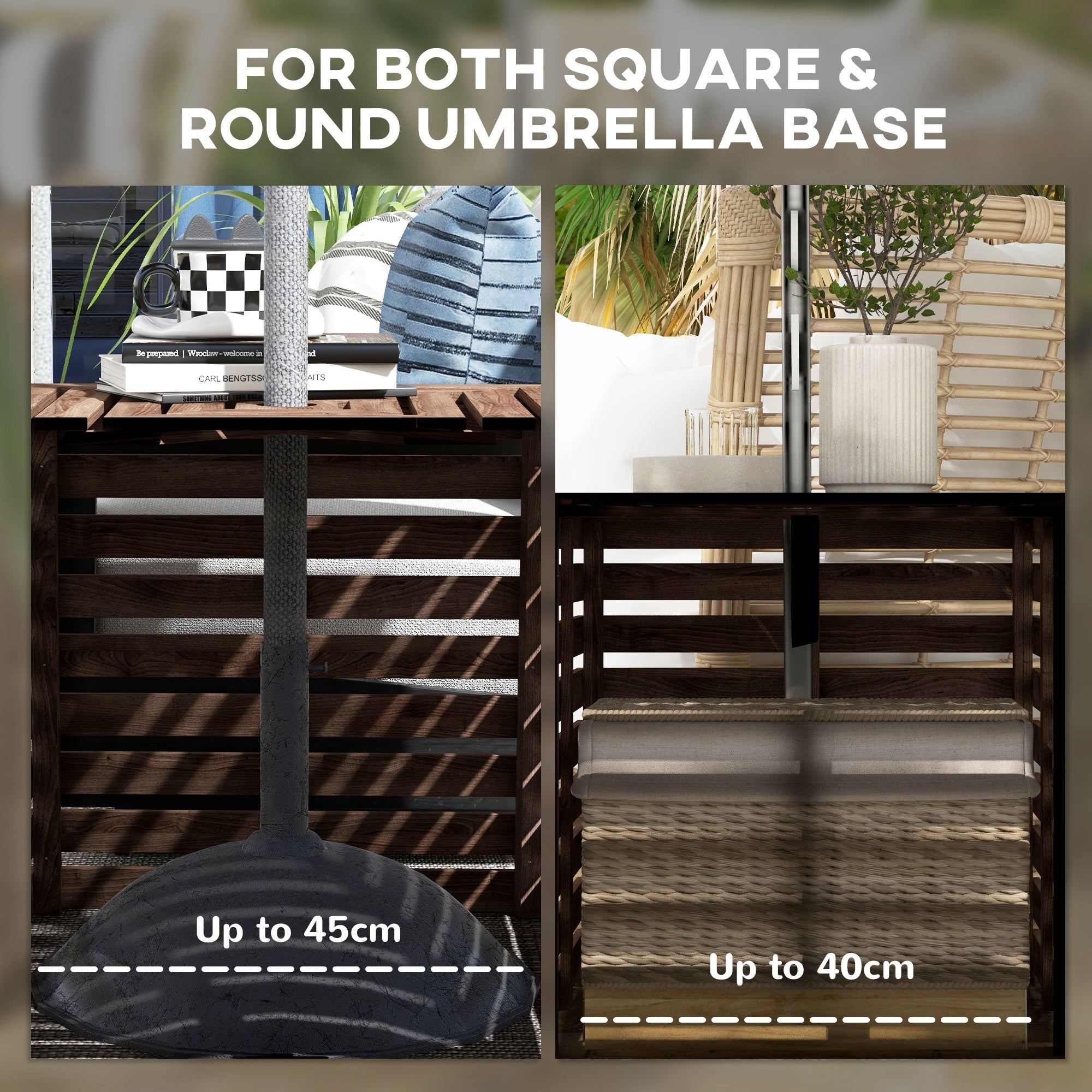 2-in-1 Outdoor Umbrella Base Storage Box Wooden Patio Side Table, Brown Patio Storage Boxes at Gallery Canada