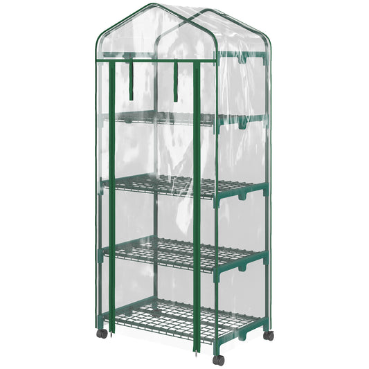 27" x 20" x 65" Portable Greenhouse with 4 Tier Shelves and Wheels, Outdoor Hot House Plant Flower Greenhouse, Steel Frame, Plastic Cover, Clear Greenhouses at Gallery Canada