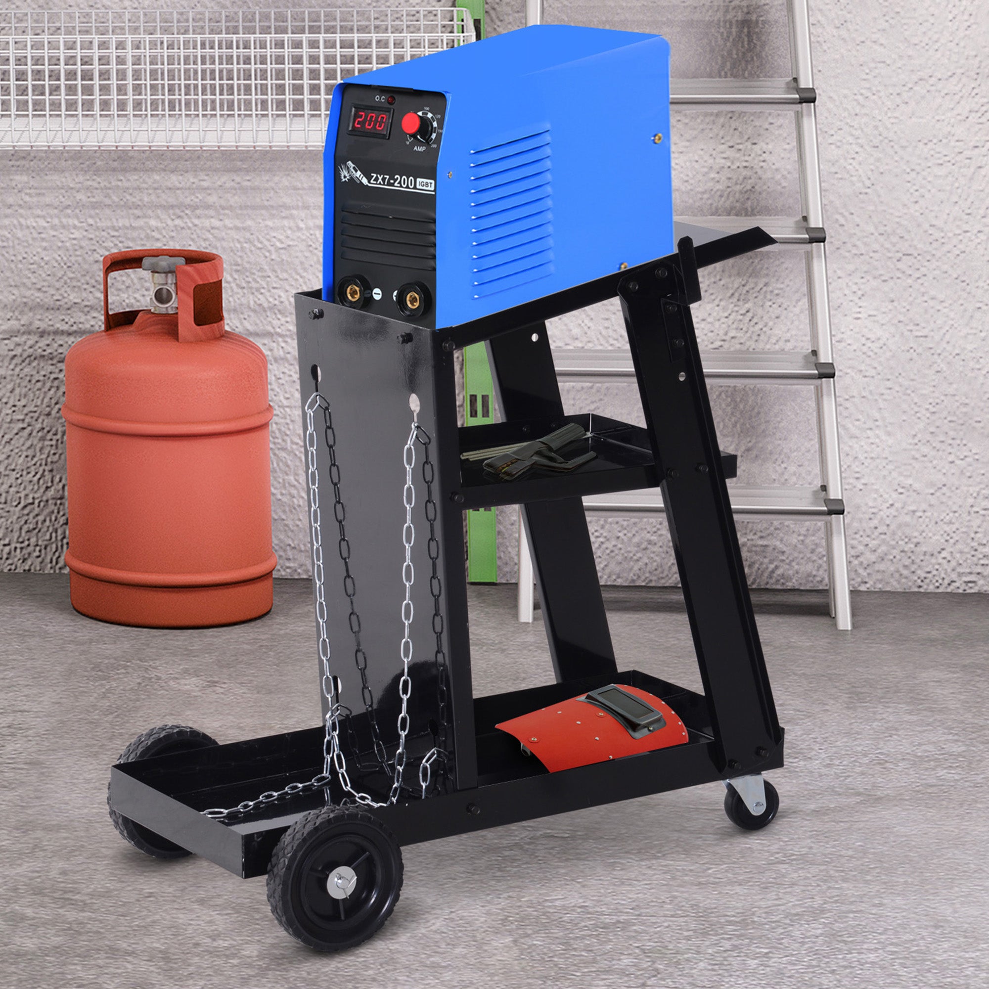 3 Tier Welding Cart Welder Trolley Garage Welding/Plasma Cutter Cart for Tanks Gas Bottles w/ Safety Chain Black Tool Organizers at Gallery Canada