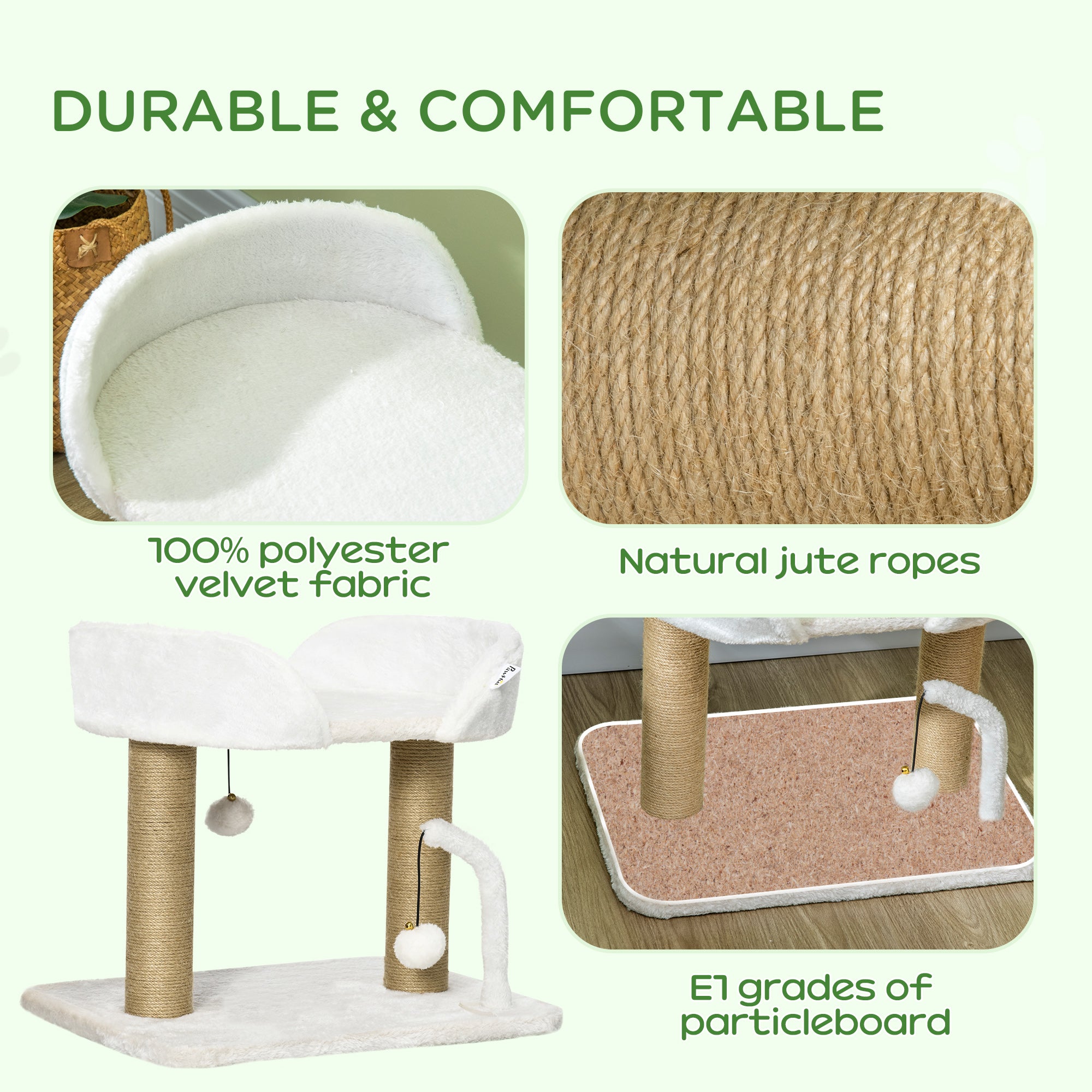 Cat Tower Condo for Indoor Cats, Small Cat Tree with Jute Scratching Posts, Top Perch, Dangling Balls, White Cat Trees at Gallery Canada