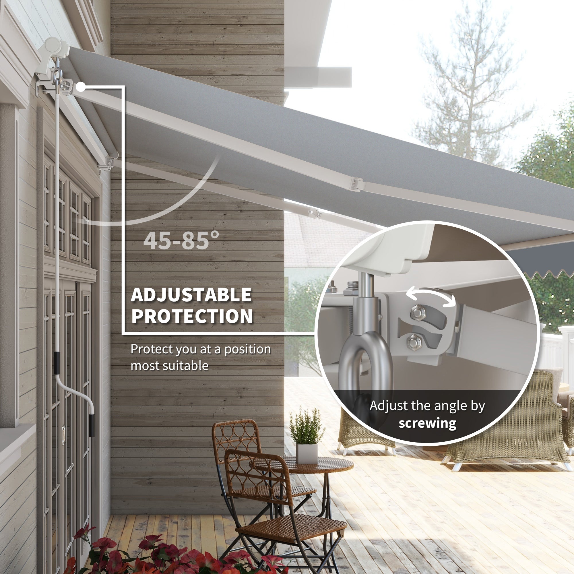 12' x 10' Retractable Awning Patio UV Resistant Fabric and Aluminum Frame for Deck, Balcony, Yard, Grey Deck Awnings at Gallery Canada