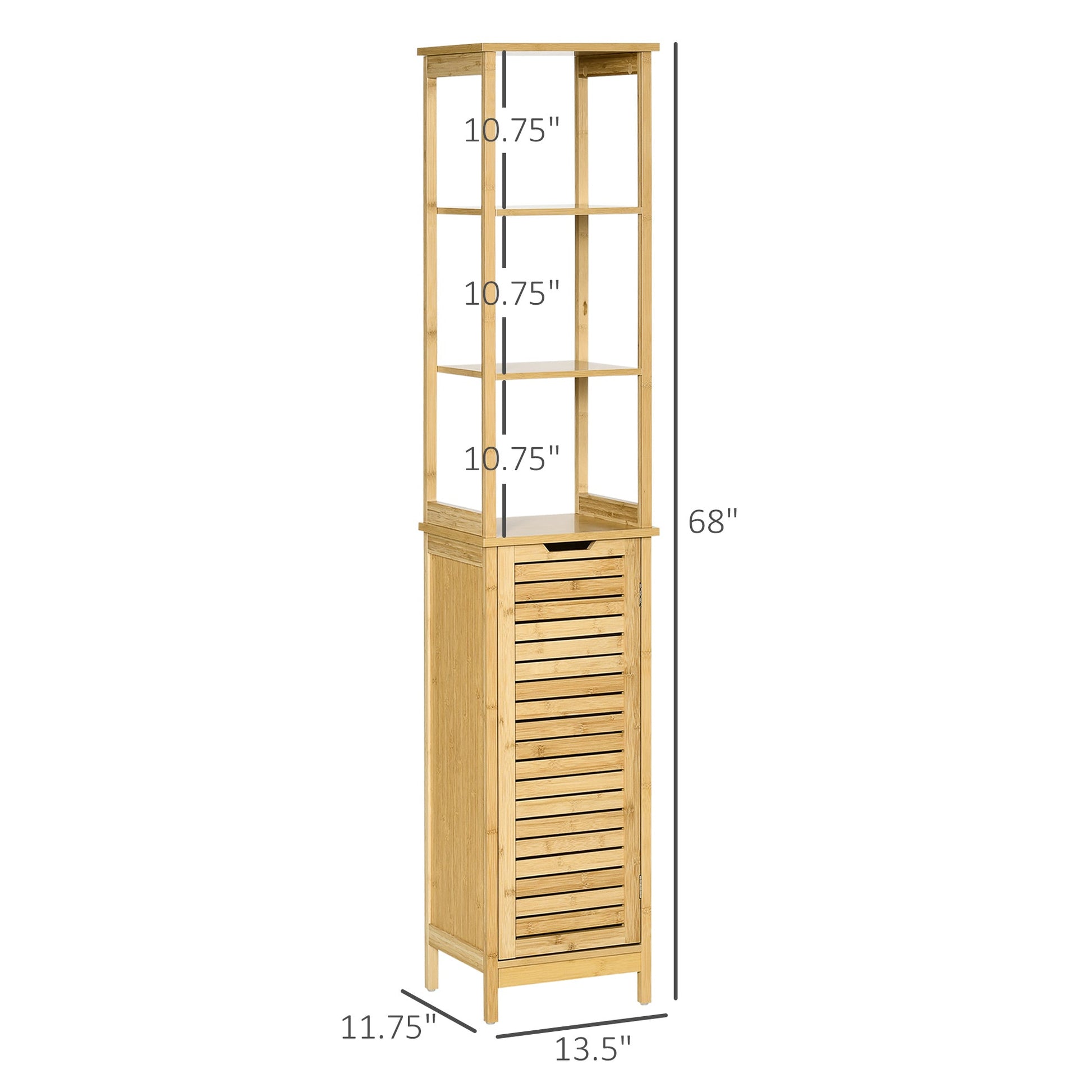 Bathroom Floor Cabinet with 3 Shelves and Cupboard, Slim and Freestanding Linen Tower with Storage, Natural Bathroom Cabinets   at Gallery Canada