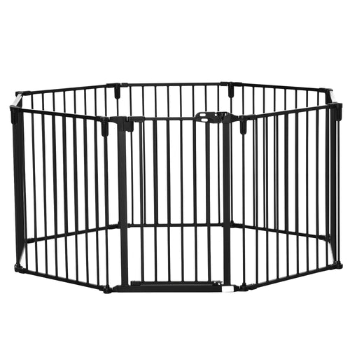 Dog Safety Gate 8-Panel Playpen Fireplace Christmas Tree Steel Fence Stair Barrier Room Divider Black