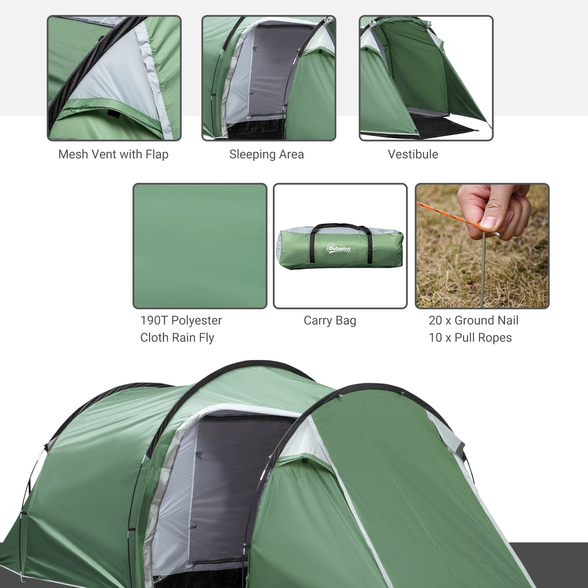 Pop Up Camping Tent with Vestibule Waterproof Tent for 2-3 Person, Dark Green Camping Tents   at Gallery Canada