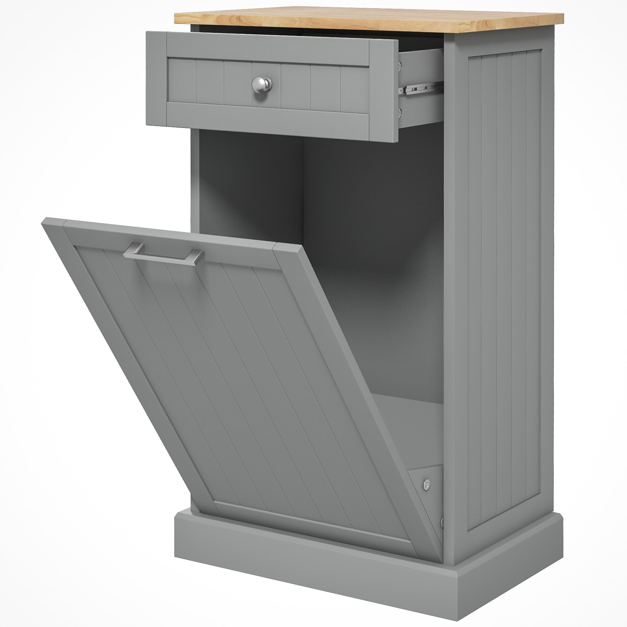 Kitchen Tilt Out Trash Bin Cabinet, Free Standing Recycling Cabinet, Trash Can Holder with Drawer, Grey Storage Cabinets Grey at Gallery Canada