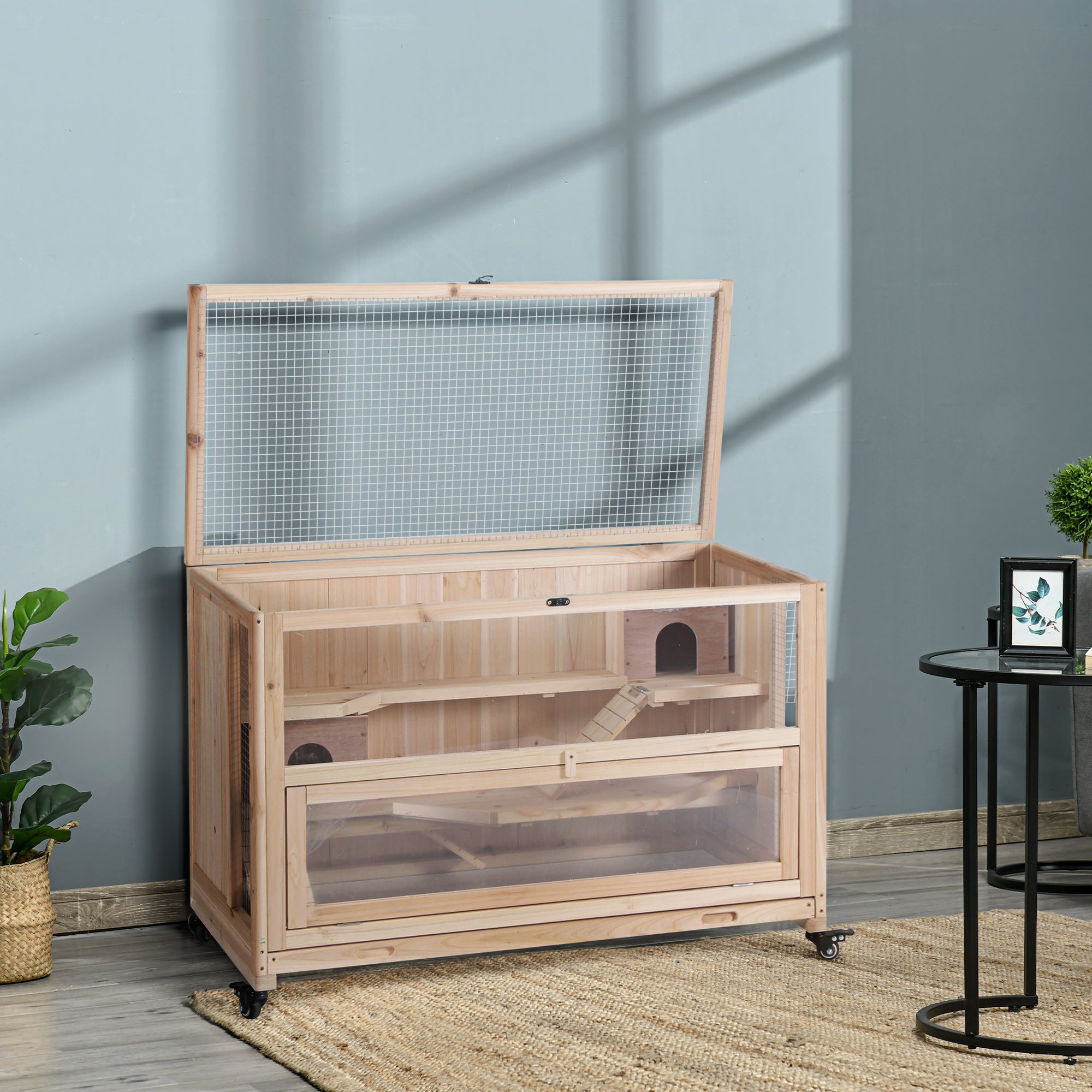 3 Tier Wooden Hamster Cage with Wheels for Dwarf Hamster, Nature Wood Hamster Cages at Gallery Canada
