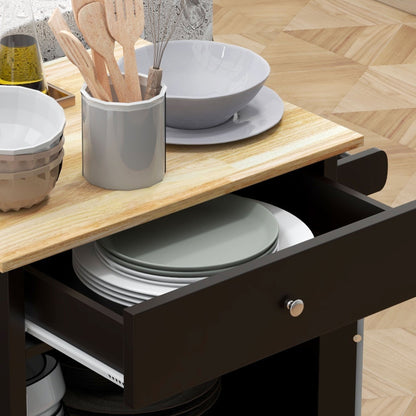 Rolling Kitchen Cart with Drawer and Glass Door Cabinet, Kitchen Island on Wheels with Towel Rack, Black Kitchen Islands & Kitchen Carts   at Gallery Canada