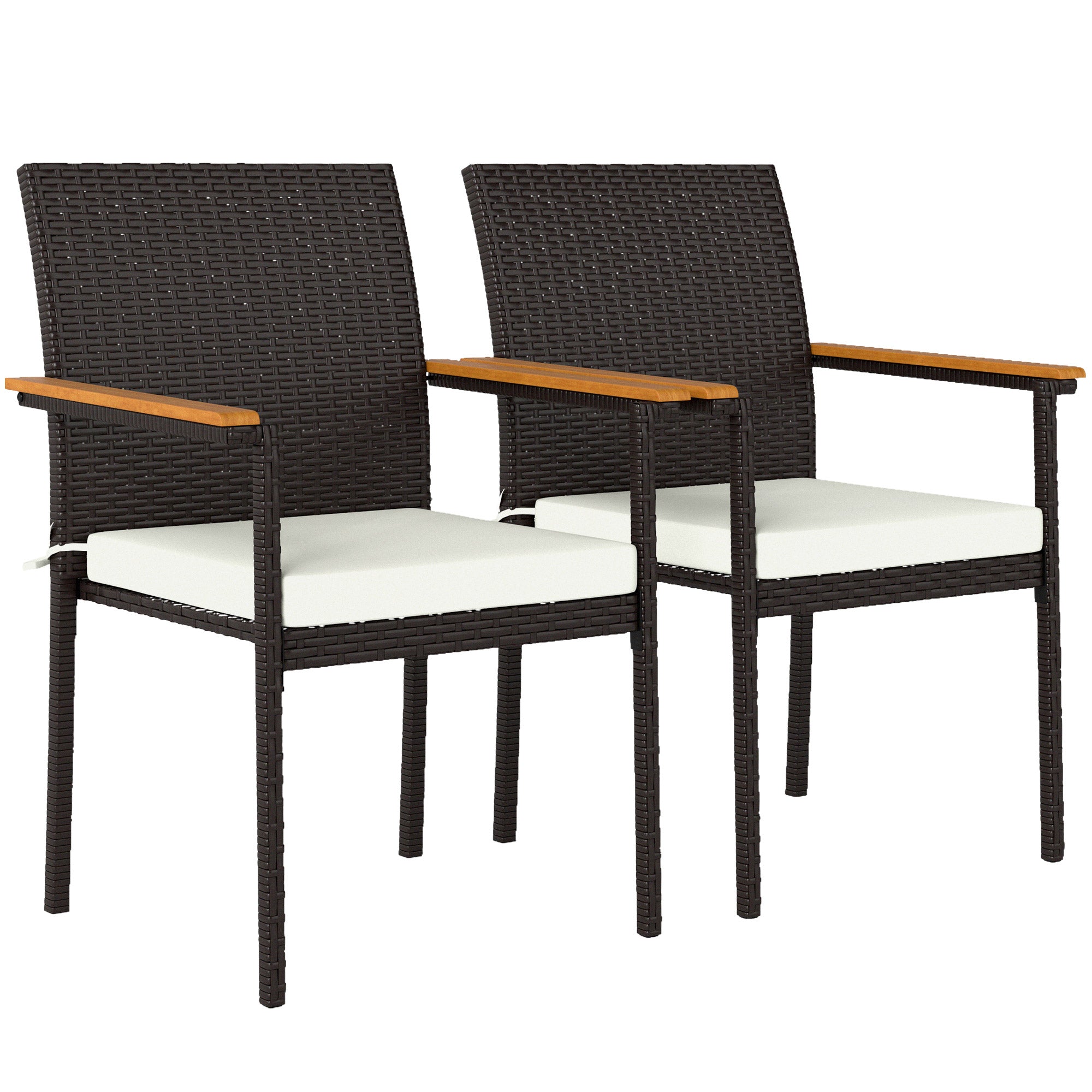 Stackable Wicker Patio Chairs Set of 2 with Removable Cushion, Armrest for Garden, Porch, Yard, Cream White Patio Chairs at Gallery Canada