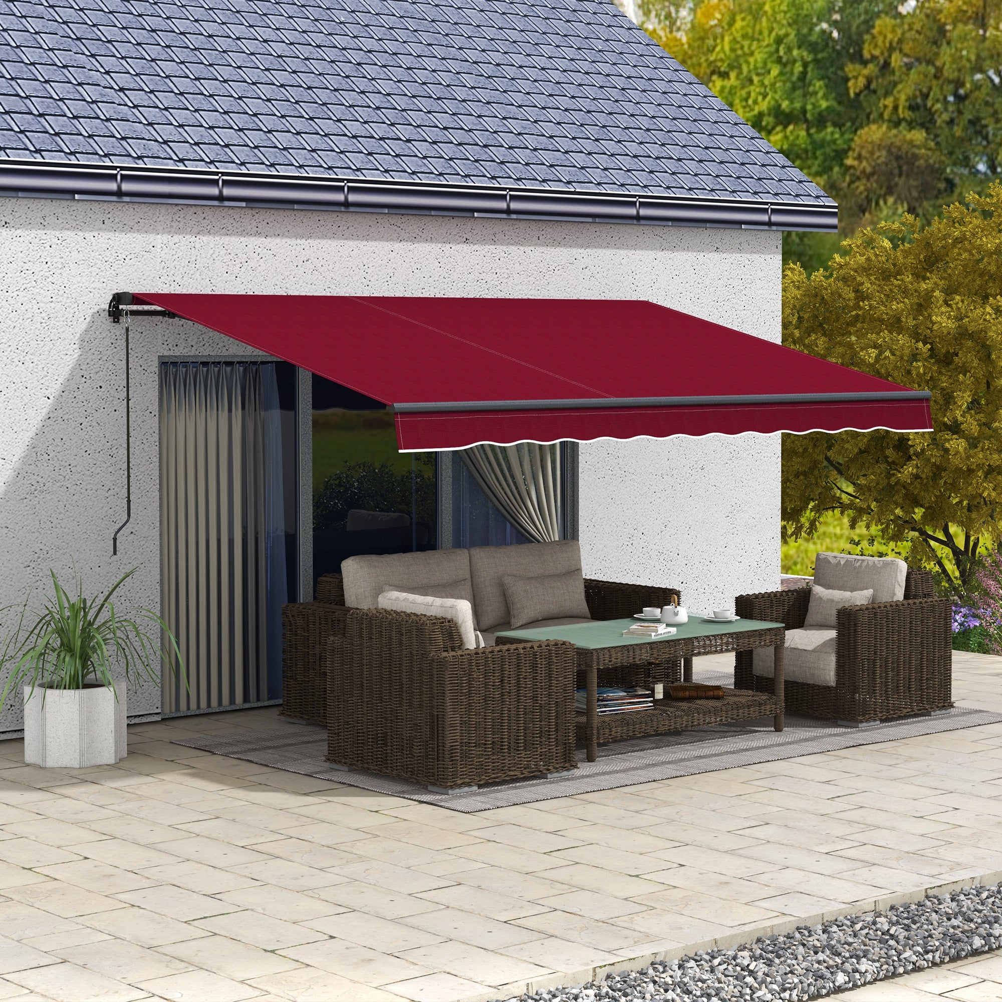 13' x 10' Retractable Awning, 280gsm UV Resistant Sunshade Shelter, for Deck, Balcony, Yard, Wine Red Window Awnings at Gallery Canada