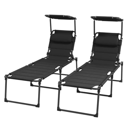 Folding Chaise Lounge with Adjustable Visor, Padded Tanning Chairs with Headrest, Reclining Outdoor Lounge Chair, for Beach, Yard, Patio, Black Lounger Chairs   at Gallery Canada