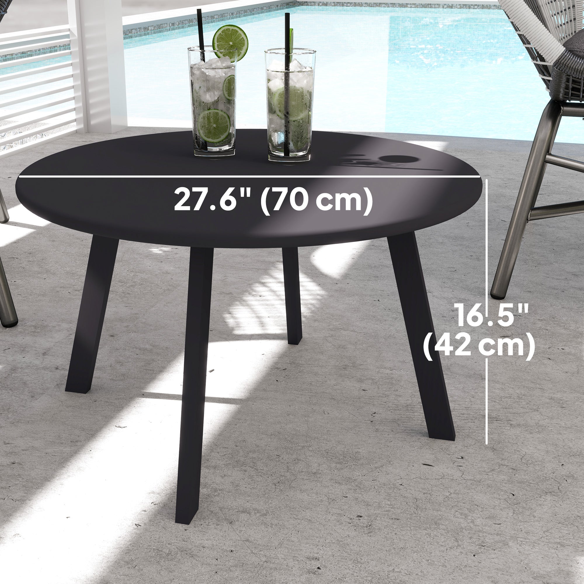 Round Outdoor Side Table, Patio Coffee Table with Metal Frame and Non-Slip Foot Pads, Black Patio Side Tables at Gallery Canada