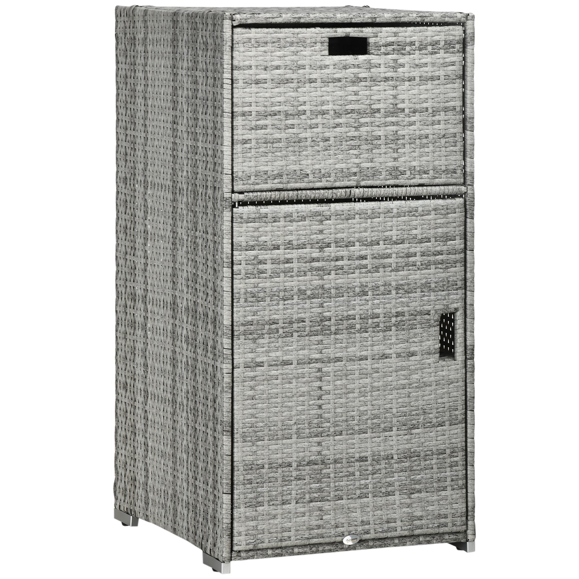 Patio Storage Cabinet, Outdoor Towel Rack for Pool, Waterproof PE Rattan Wicker, Hot Tub Accessory, with Basket Drawer, Mixed Grey Patio Storage Boxes Mixed Grey Rattan at Gallery Canada