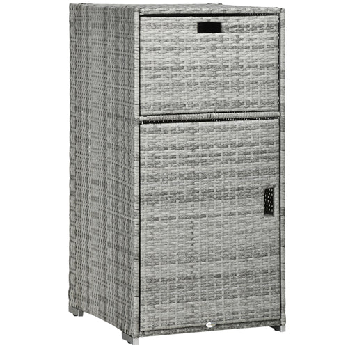 Patio Storage Cabinet, Outdoor Towel Rack for Pool, Waterproof PE Rattan Wicker, Hot Tub Accessory, with Basket Drawer, Mixed Grey