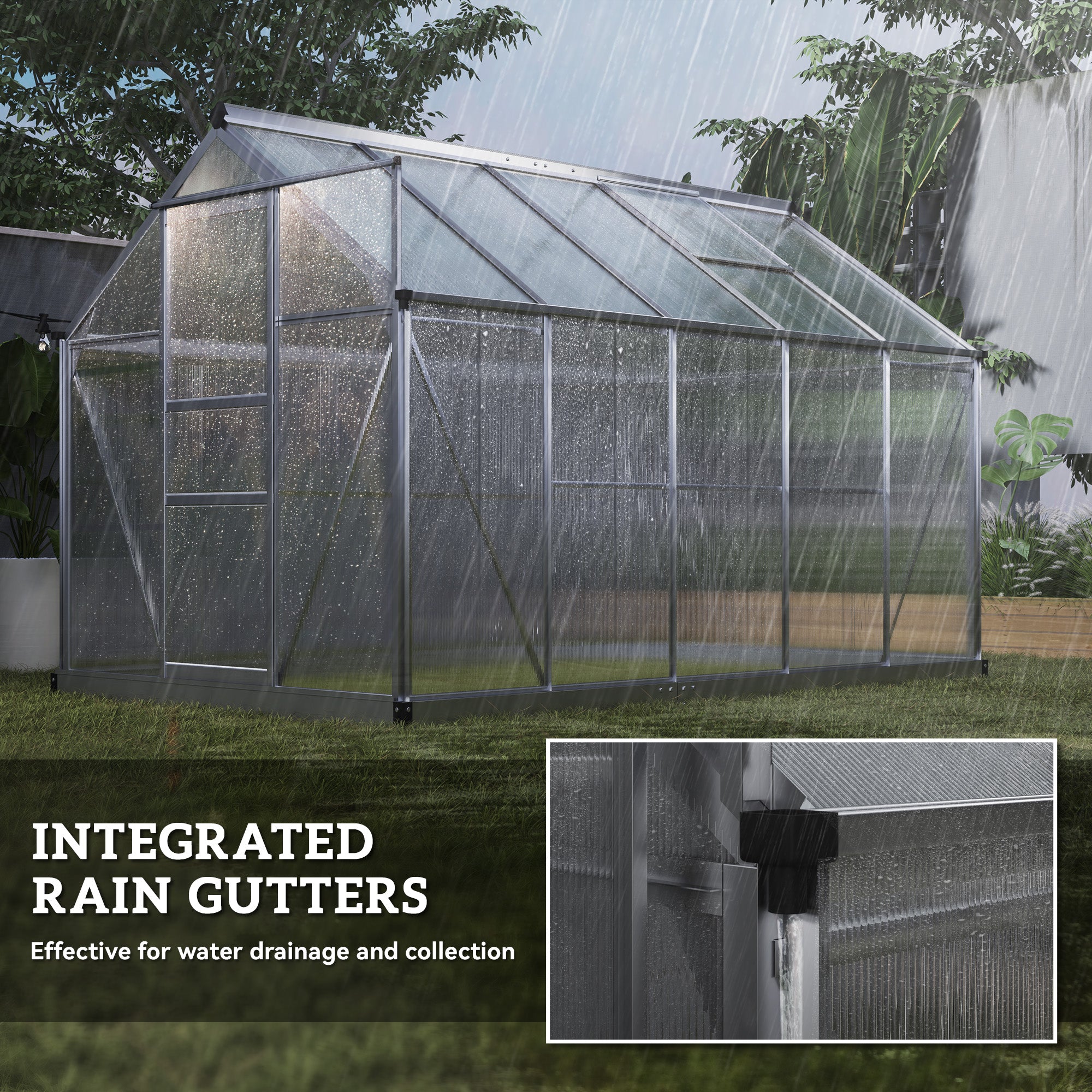 6' x 10' x 6.6' Polycarbonate Greenhouse, Walk-In Green House Kit Garden, Plants Grow, Galvanized Sheet Aluminum Frame with Rain Gutter, Vents and Sliding Door, Sliver Walk In Greenhouses at Gallery Canada