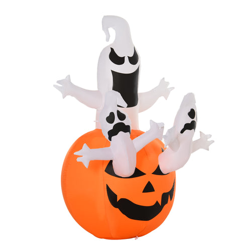 6FT Halloween Inflatable Jack-O-Lantern with Ghosts and LED Lights for Yard, Multi Colour