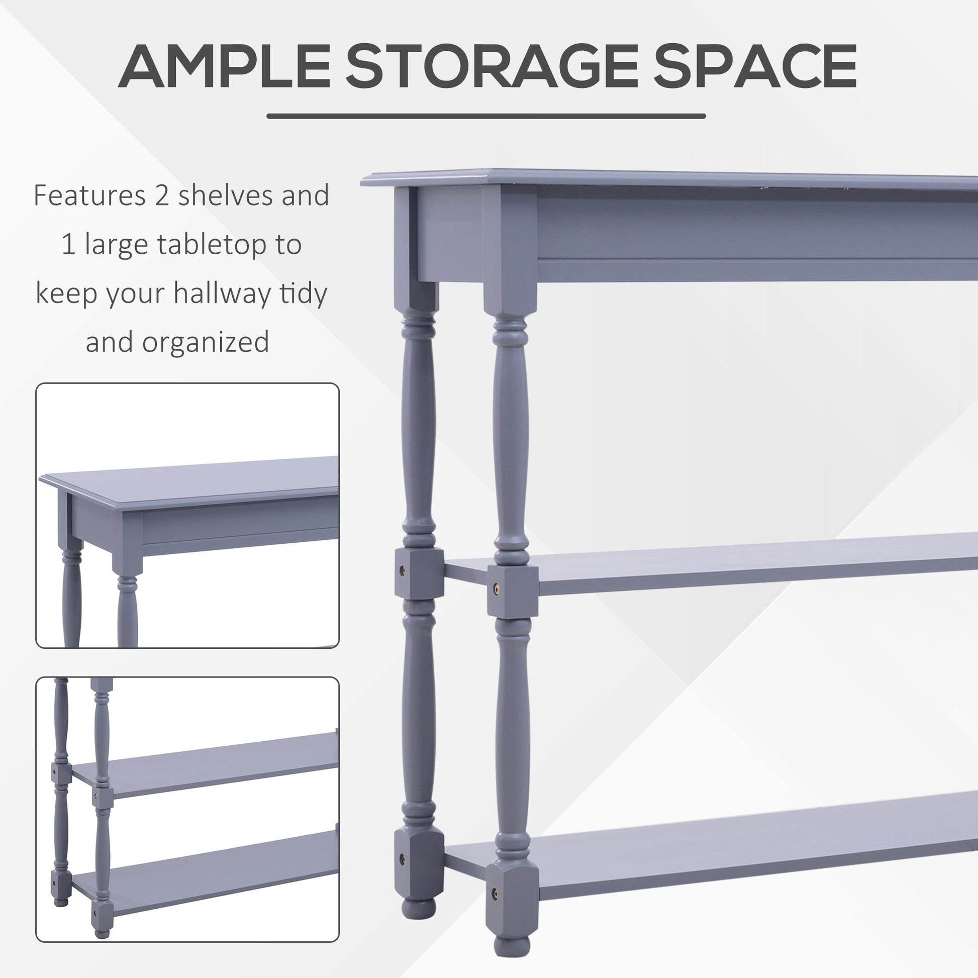 Console Table Modern Sofa Table with 2 Tier Shelves for Living Room, Entryway, Bedroom, Grey Console Tables   at Gallery Canada