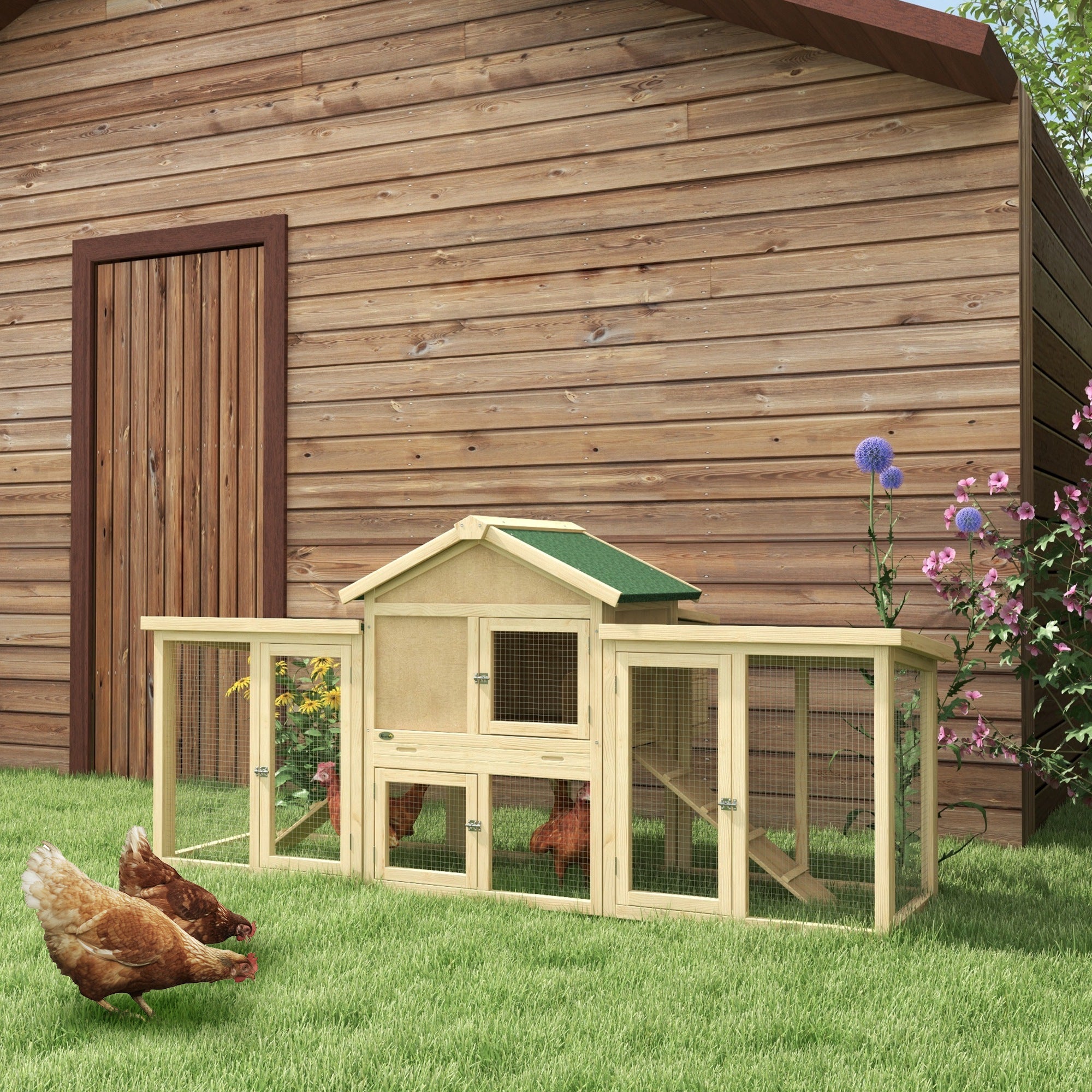 Wooden Chicken Coop, Outdoor Backyard Garden Large Rabbit Hutch with Nesting Box, Run, Ramp, Drawer Chicken Coops at Gallery Canada