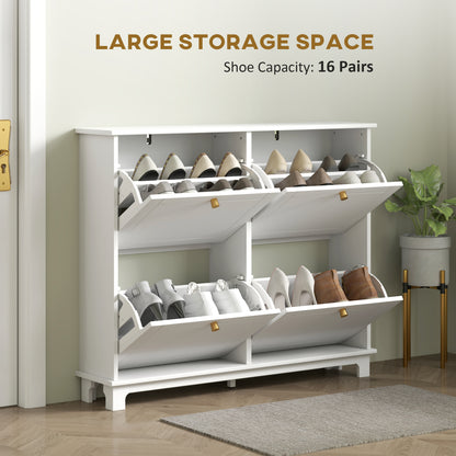 Modern Shoe Storage Cabinet, Narrow Shoe Cabinet with 4 Flip Drawers, Adjustable Shelves, 5 Legs for Entryway, White Shoe Storage Cabinets & Racks   at Gallery Canada