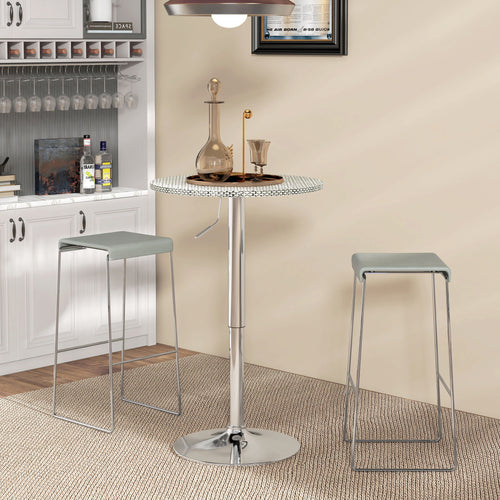 Adjustable Bar Table for 2, Round Pub Table with PE Rattan Top and Steel Base for Home Bar, Small Dining Room, Grey