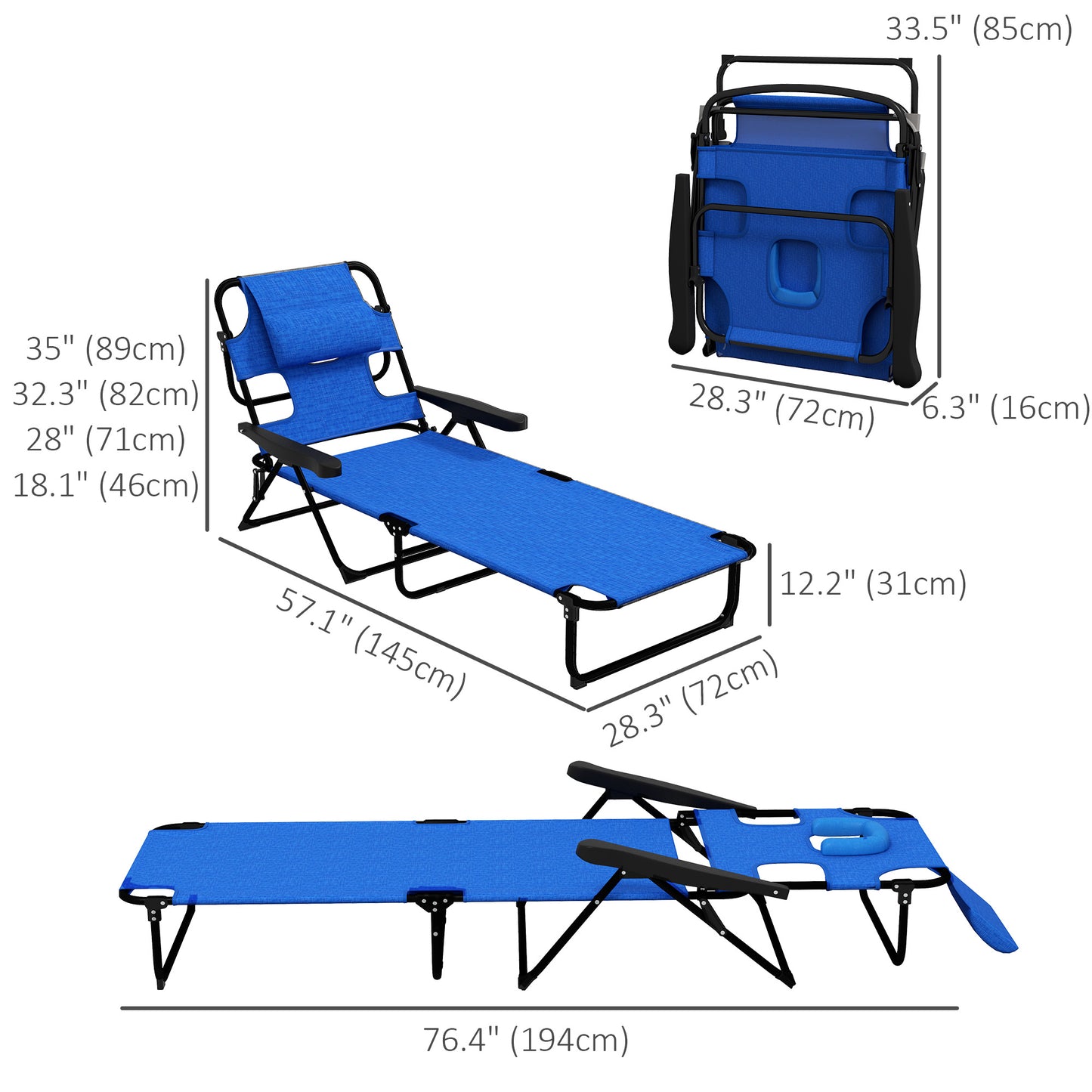 Folding Lounge Chair w/ Reclining Back, Dark Blue Lounger Chairs   at Gallery Canada