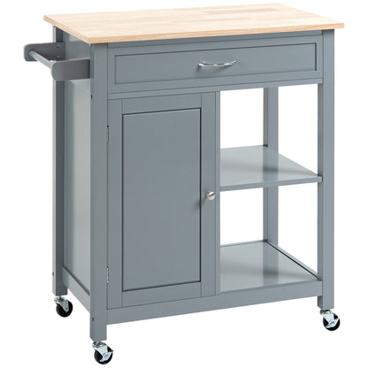 Rolling Kitchen Cart with Wood Top and Drawer, Kitchen Island on Wheels for Dining Room, Grey Kitchen Islands & Kitchen Carts Grey  at Gallery Canada