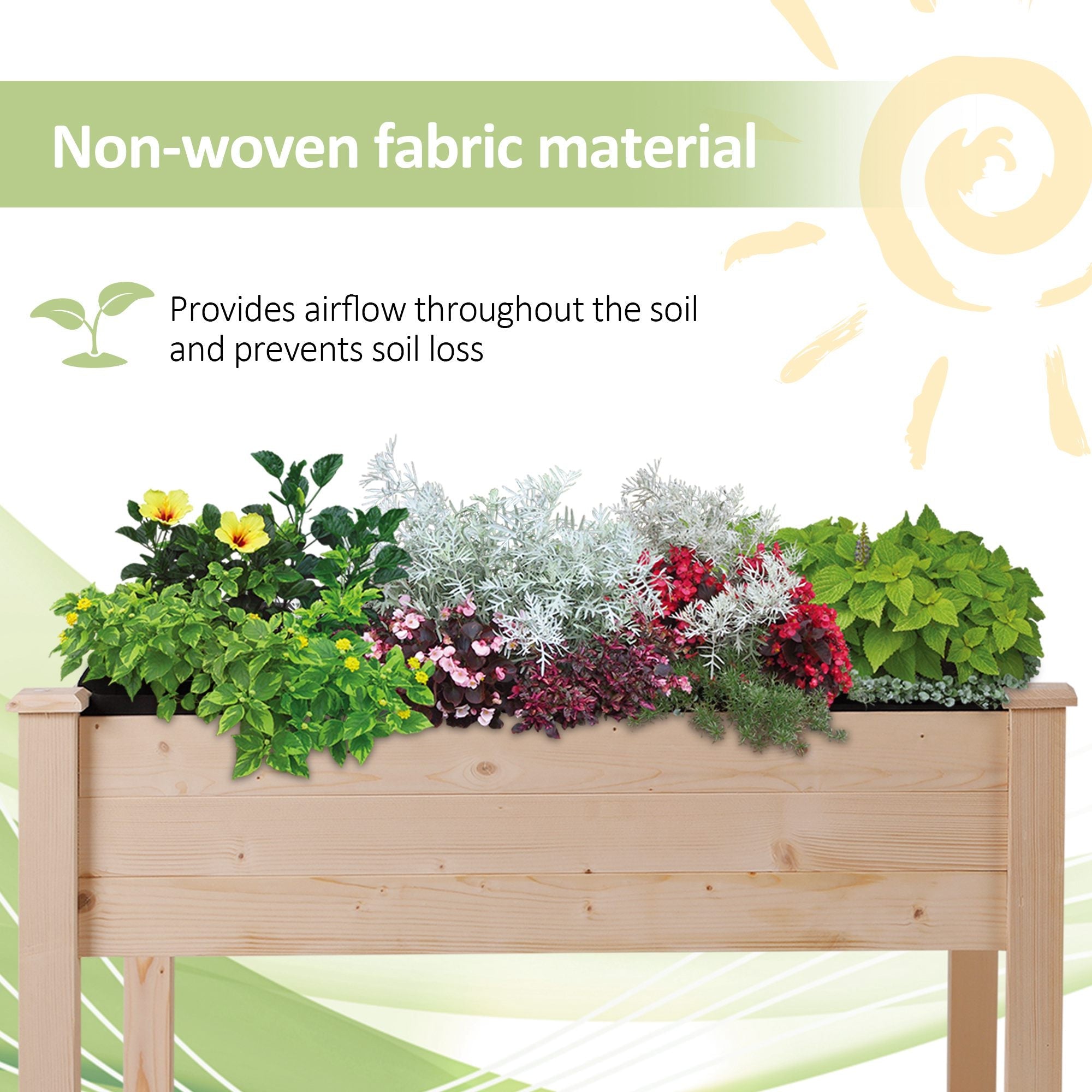 Wooden Raised Garden Bed with Liner, Drainage, Shelf, Legs, 35.75