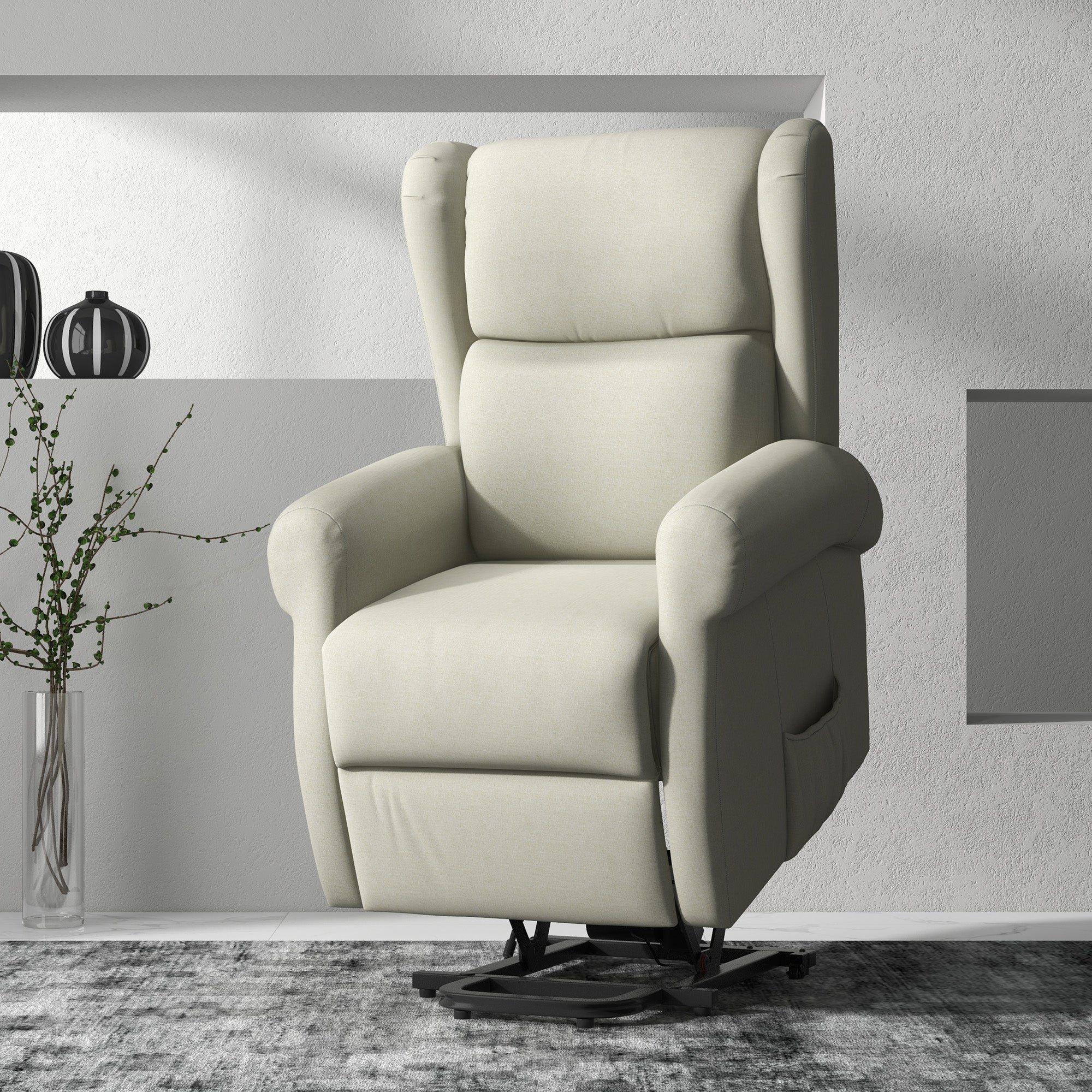 Wingback Lift Chair for Elderly, Power Chair Recliner with Footrest, Remote Control, Side Pockets, Cream White Electric Power Lift Chairs at Gallery Canada