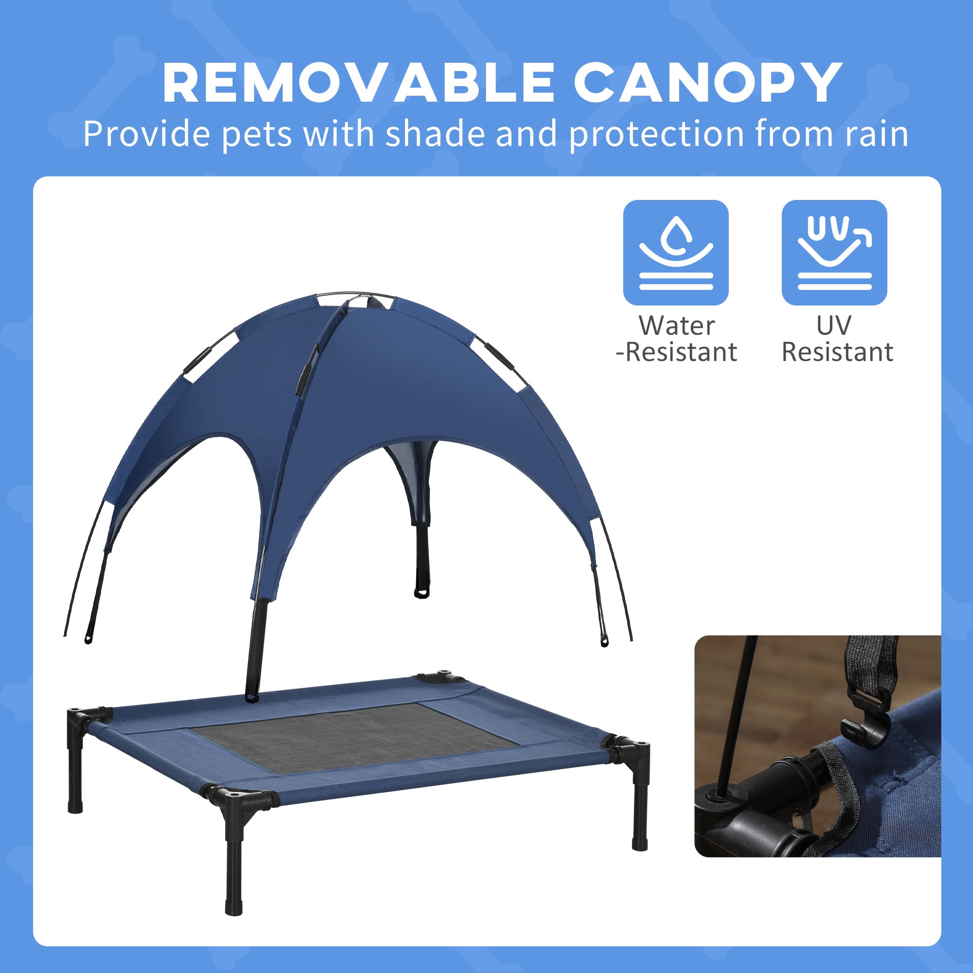 Elevated Cooling Pet Bed Portable Raised Dog Cot with Canopy for Medium Sized Dogs, Dark Blue Elevated Dog Beds   at Gallery Canada