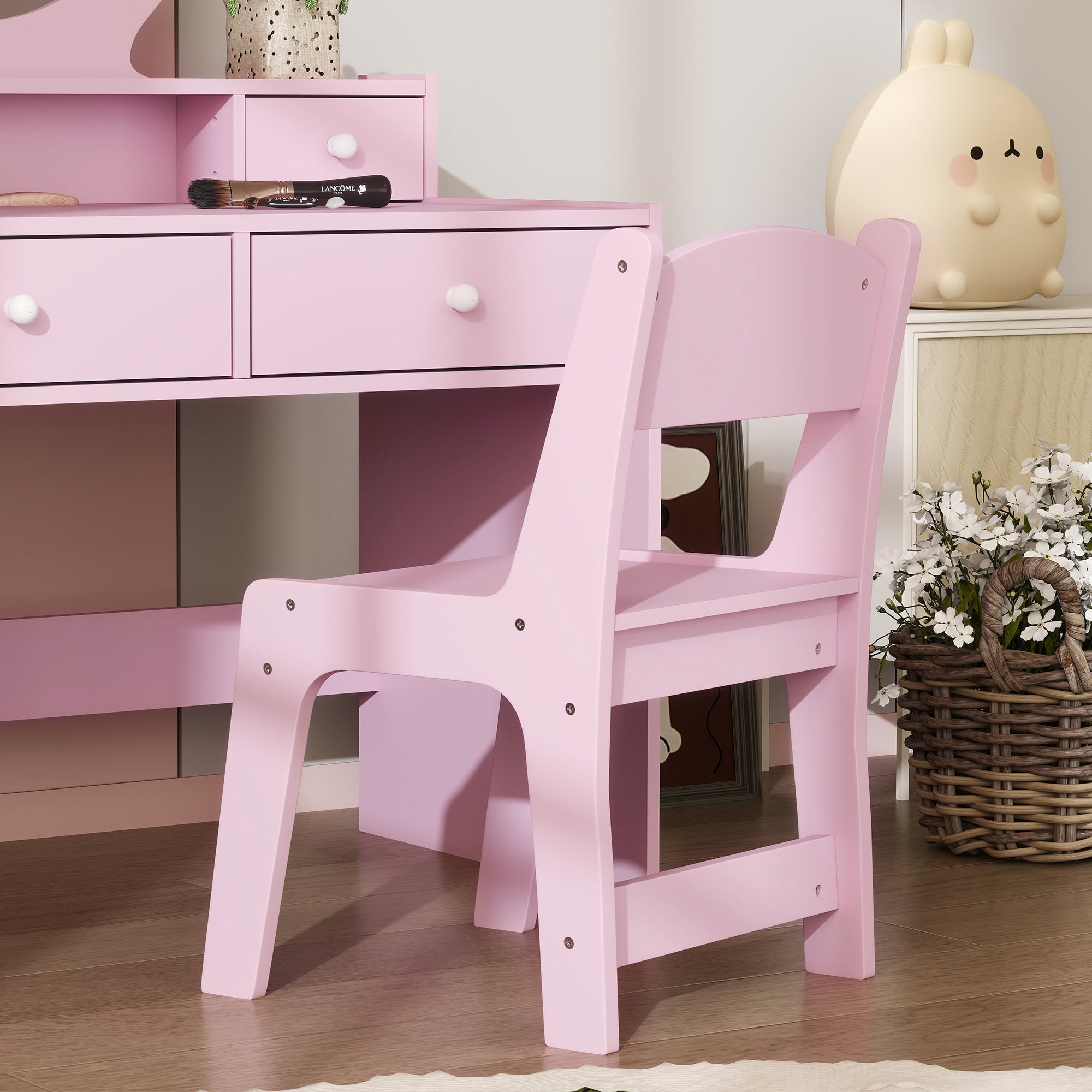 Kids Vanity Set, Children Makeup Table with Mirror, Stool and Storage Drawers, for Ages 3-8, Pink Toy Vanity   at Gallery Canada