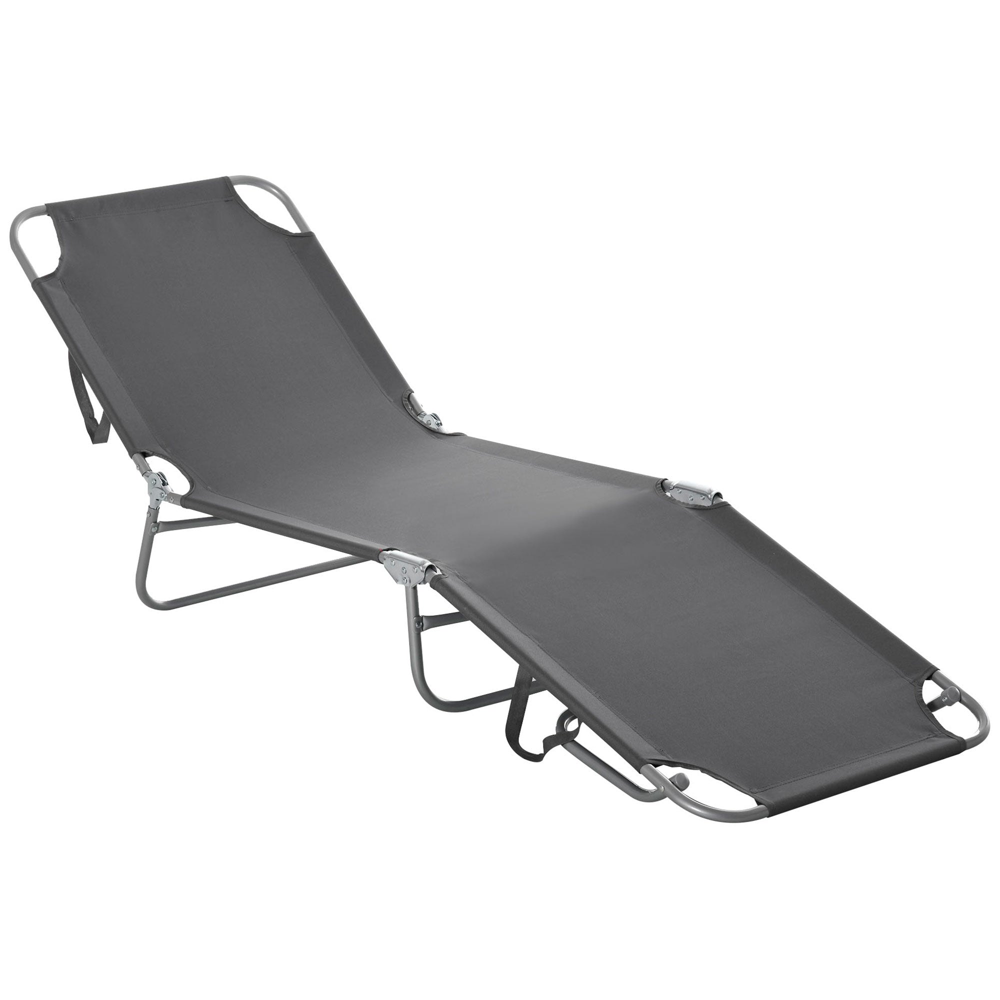 Folding Outdoor Lounge Chair, Portable Reclining Beach Lounger with Breathable Mesh Fabric, Sun Lounge Bed Camping Cot for Patio, Garden, Poolside, Grey Lounger Chairs at Gallery Canada