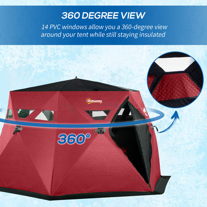 4 Person Insulated Ice Fishing Shelter, Pop-Up Portable Ice Fishing Tent with Carry Bag and Two Doors for -22℉, Red Ice Fishing Tents   at Gallery Canada