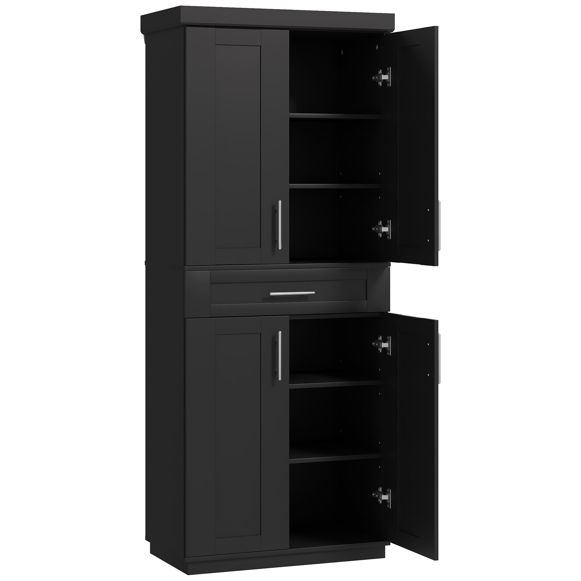 72" Storage Cabinet, Freestanding Kitchen Pantry Cabinet with 4 Doors, Drawer and 3 Adjustable Shelves, Black Kitchen Pantry Cabinets   at Gallery Canada