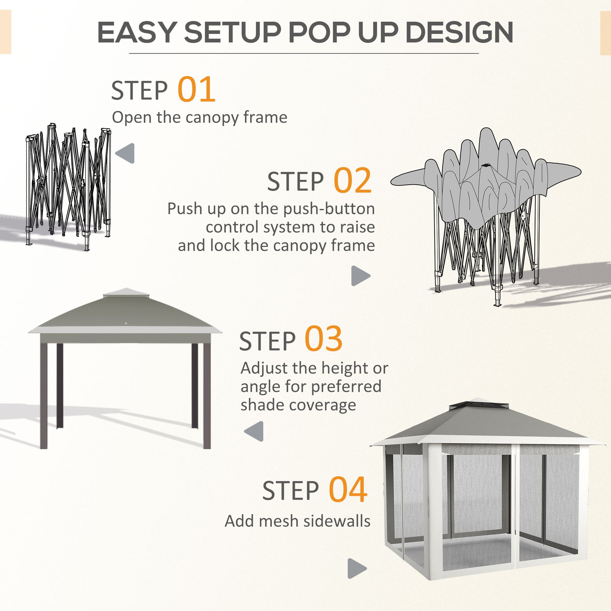 11' x 11' Pop Up Gazebo, Double Roof Foldable Height Adjustable Canopy Tent with Mesh Sidewalls, Carrying Bag, Dark Grey Pop Up Canopies at Gallery Canada