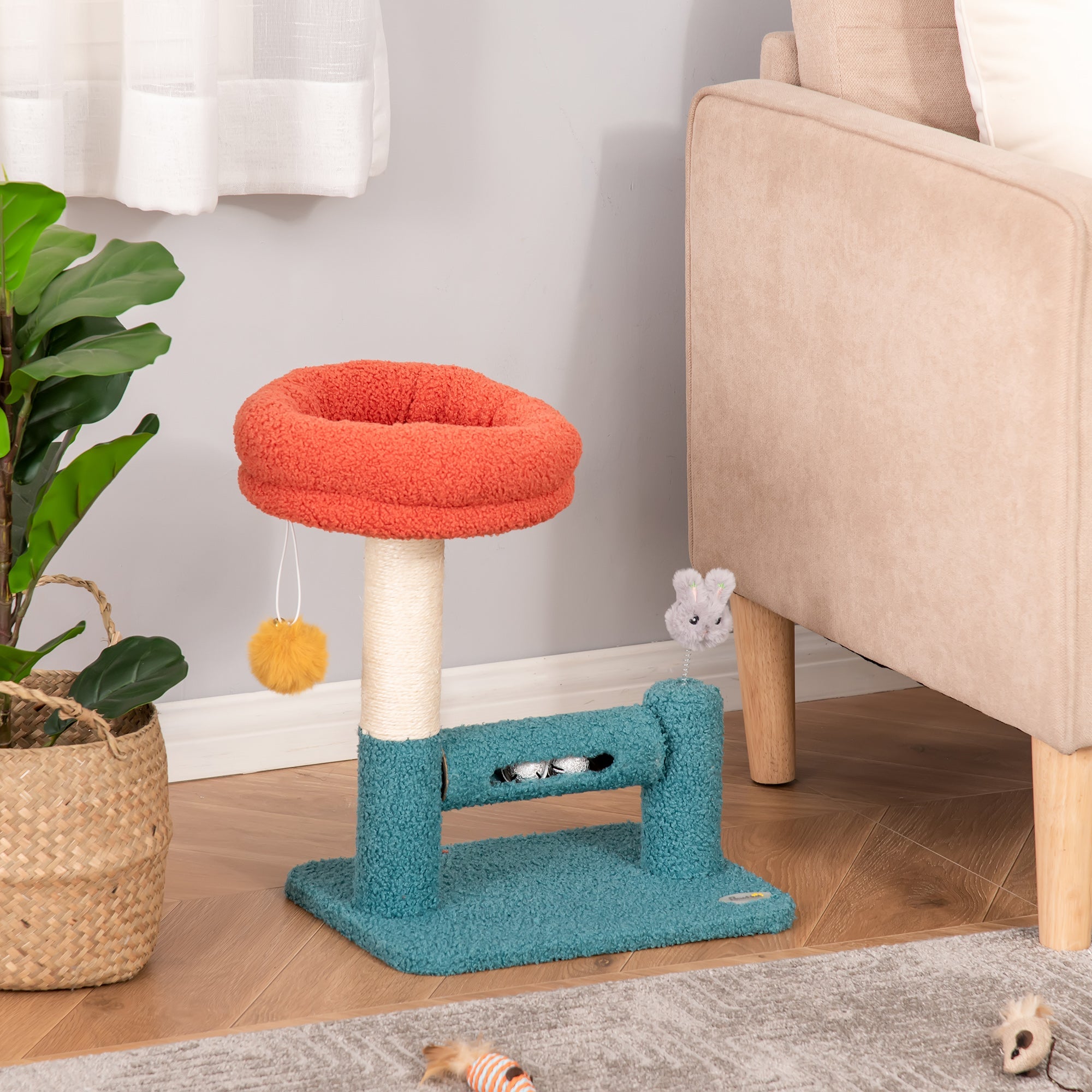 Cat Tree Scratching with Removable Bed Scratching Post Interactive Kitten Toy Dangling Ball Spring Roller Bell Blue Orange Cat Posts   at Gallery Canada