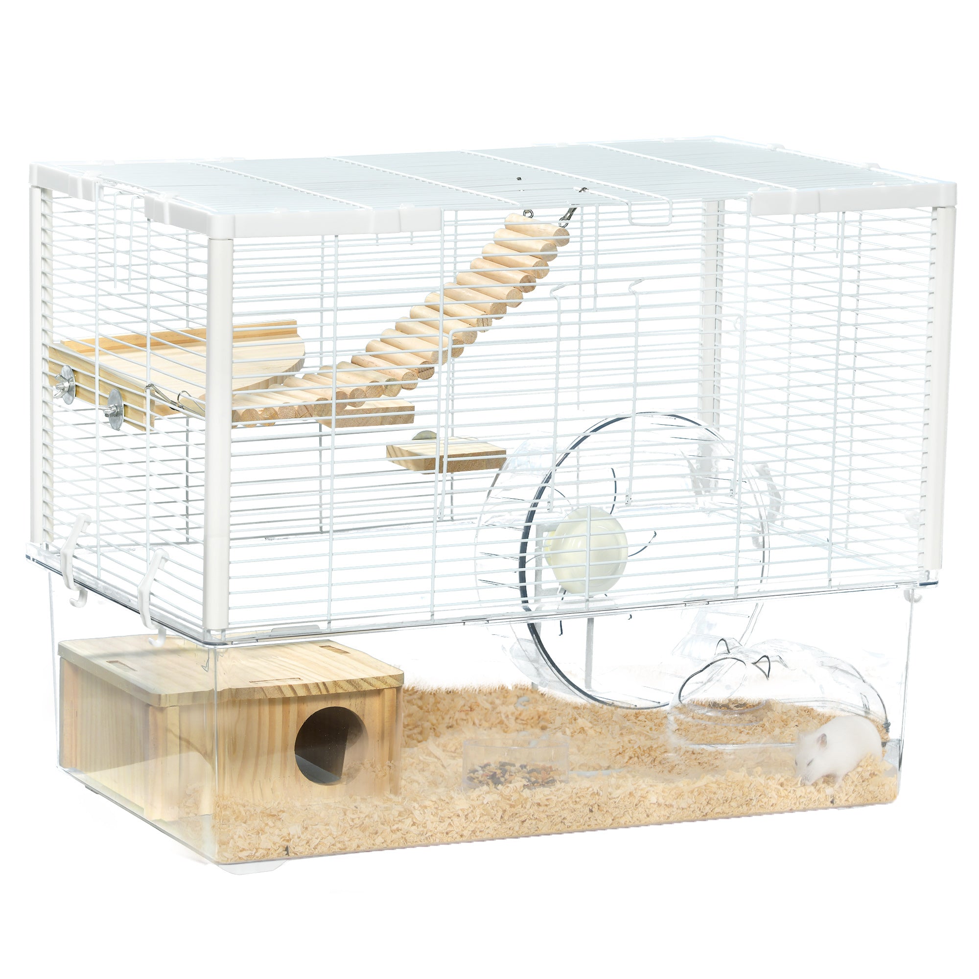 Hamster Cage with Deep Bottom, Wooden Ramp, Hut, Bathroom and Exercise Wheel for Hamster and Gerbil, White Hamster Cages at Gallery Canada
