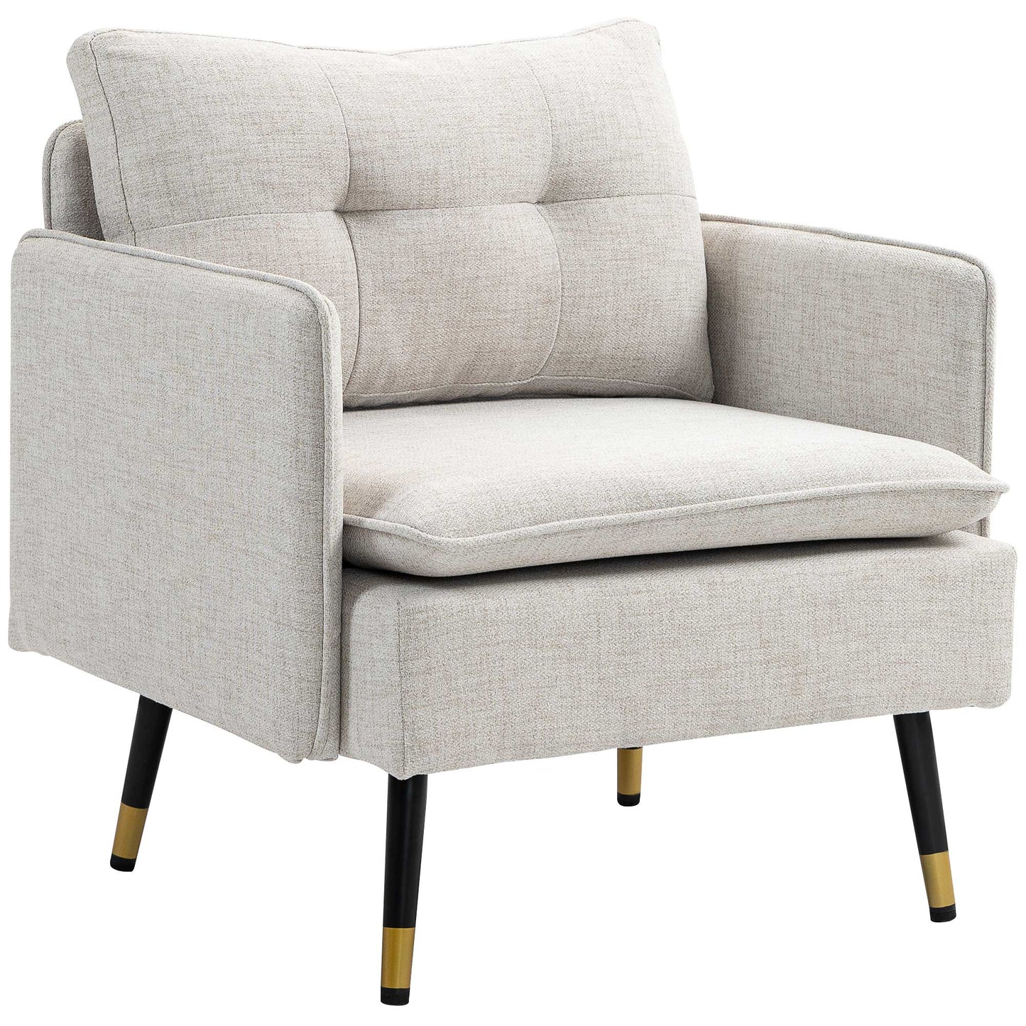 Modern Armchair, Upholstered Accent Chair with Tufted Back Cushion and Steel Legs for Living Room, Bedroom, Cream White Accent Chairs   at Gallery Canada