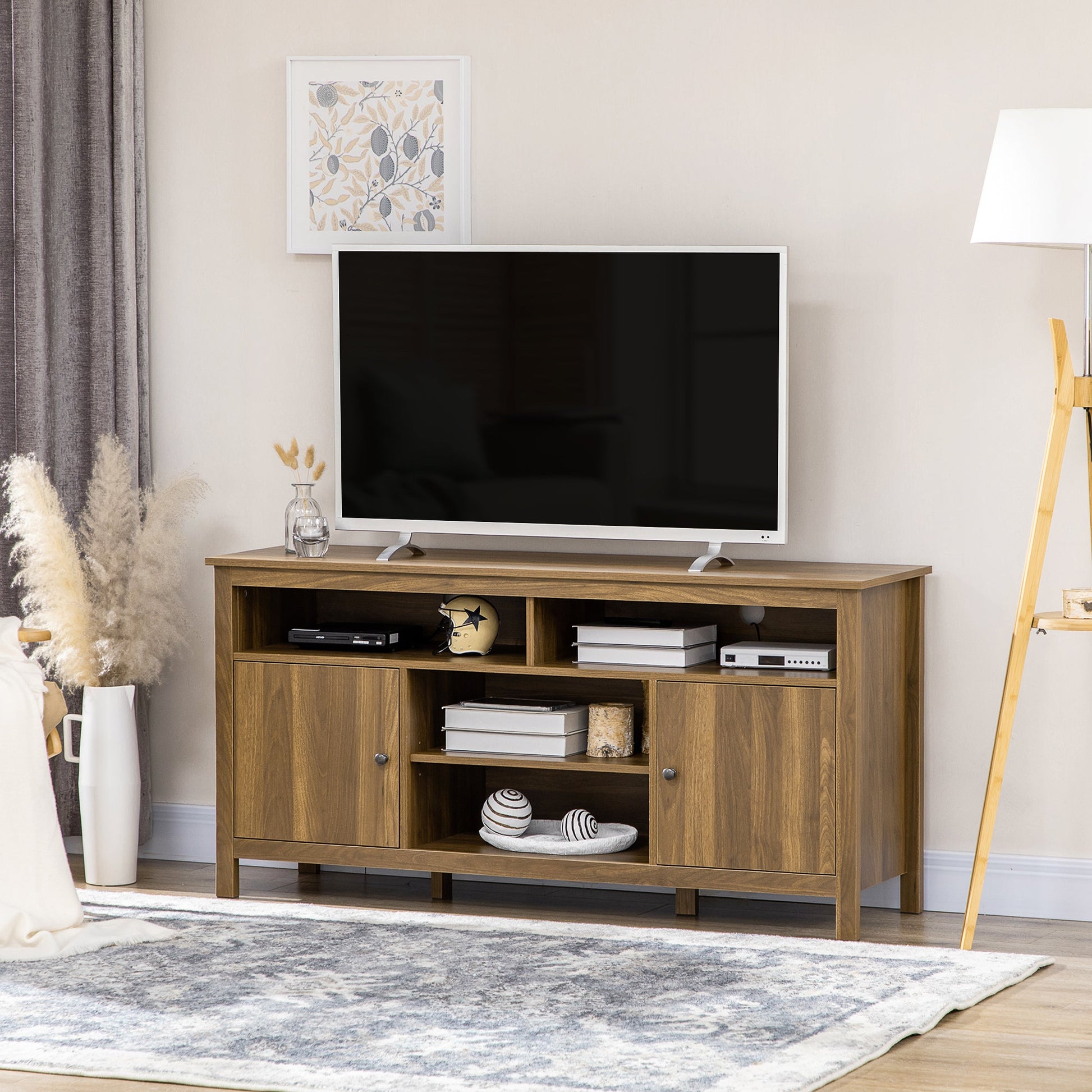 TV Stand for TVs up to 55", TV Unit with Storage Cupboard and Shelves, 55.1" x 15.7" x 27", Walnut TV Stands   at Gallery Canada