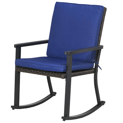 Patio Wicker Rocking Chair, Outdoor PE Rattan Rocking Chair with High Back, Armrest, Seat Cushion, Blue Outdoor Rocking Chairs Multi Colour  at Gallery Canada