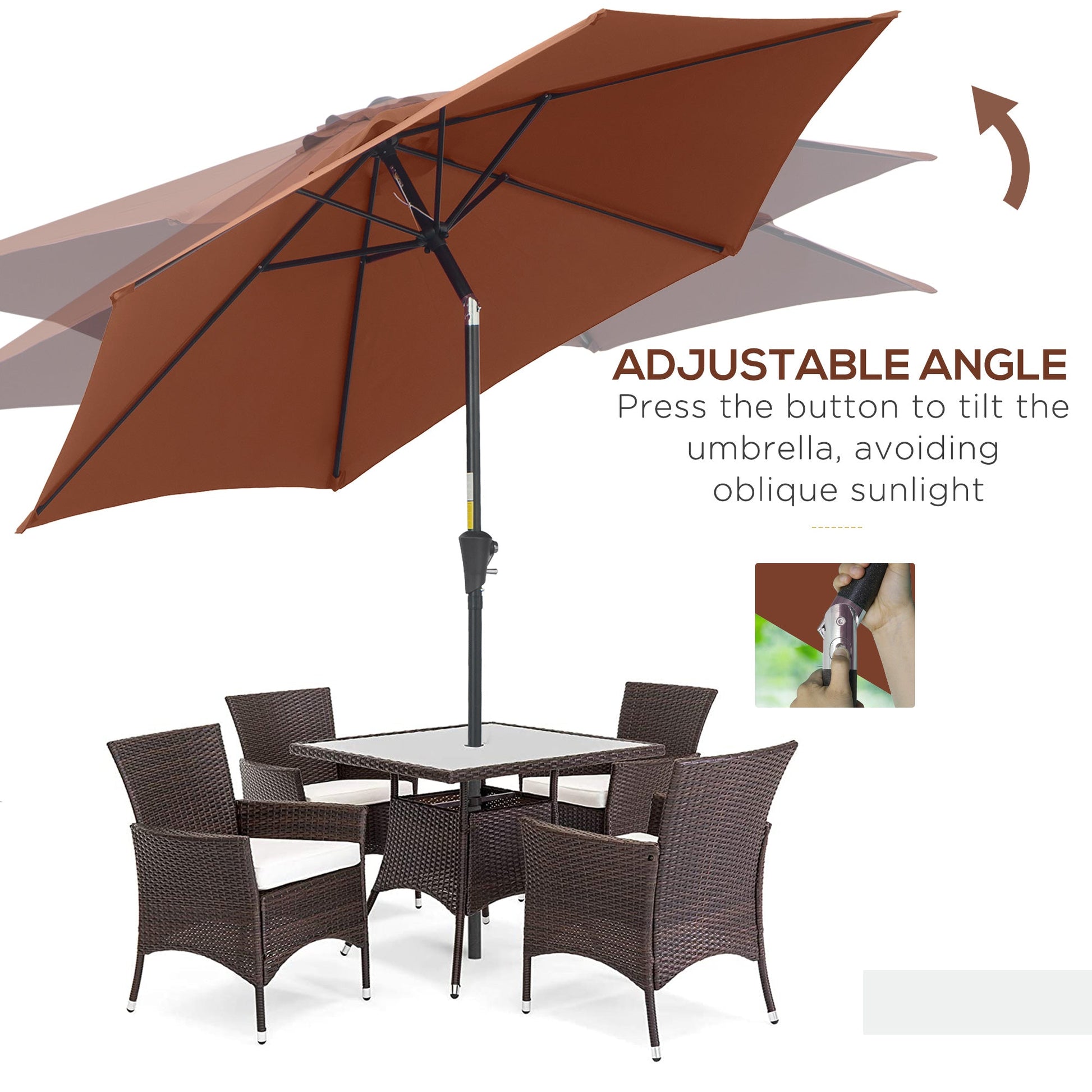 8.5' Round Aluminum Patio Umbrella 6 Ribs Market Sunshade Tilt Canopy w/ Crank Handle Garden Parasol Coffee Sun Umbrellas   at Gallery Canada