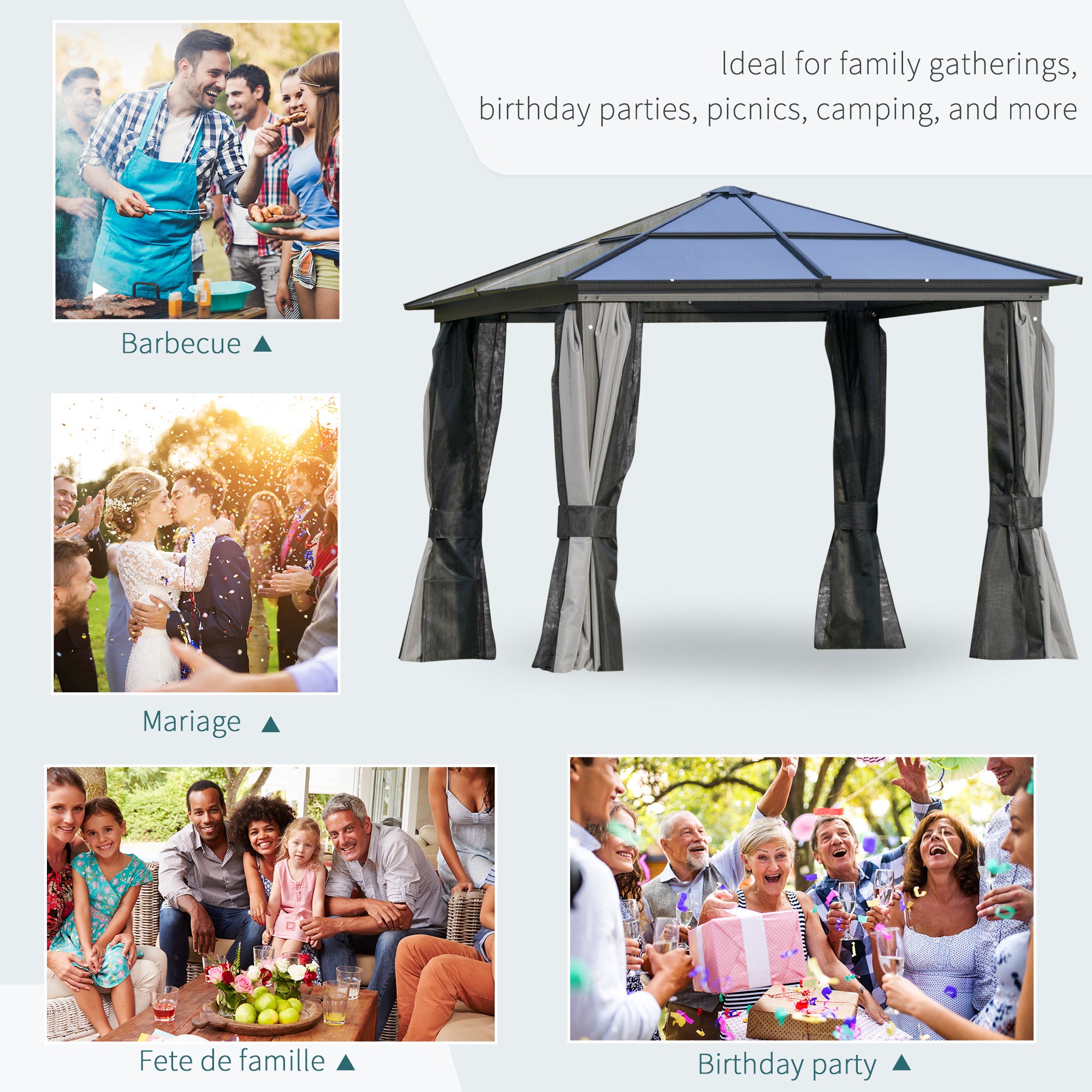 10x10ft Hardtop Gazebo with Aluminum Frame, Polycarbonate Gazebo Canopy with Curtains and Netting Gazebos at Gallery Canada