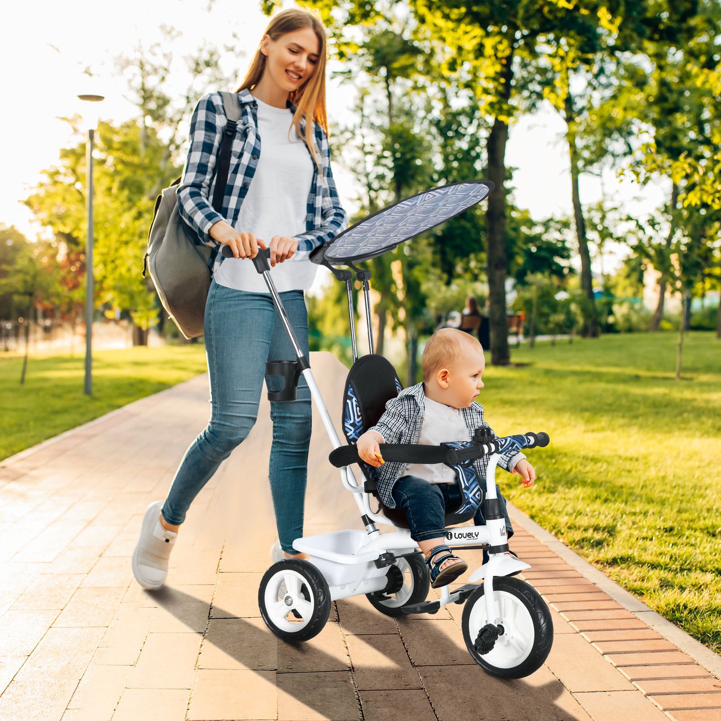 4 in 1 Kids Tricycle with Removable Handlebar and Canopy, Blue Tricycles for Kids   at Gallery Canada