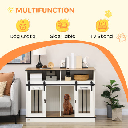 Dog Crate Furniture for Large Dogs with Removable Divider, Dog Kennel for 2 Small Dogs with Storage, White Houses, Kennels & Pens   at Gallery Canada