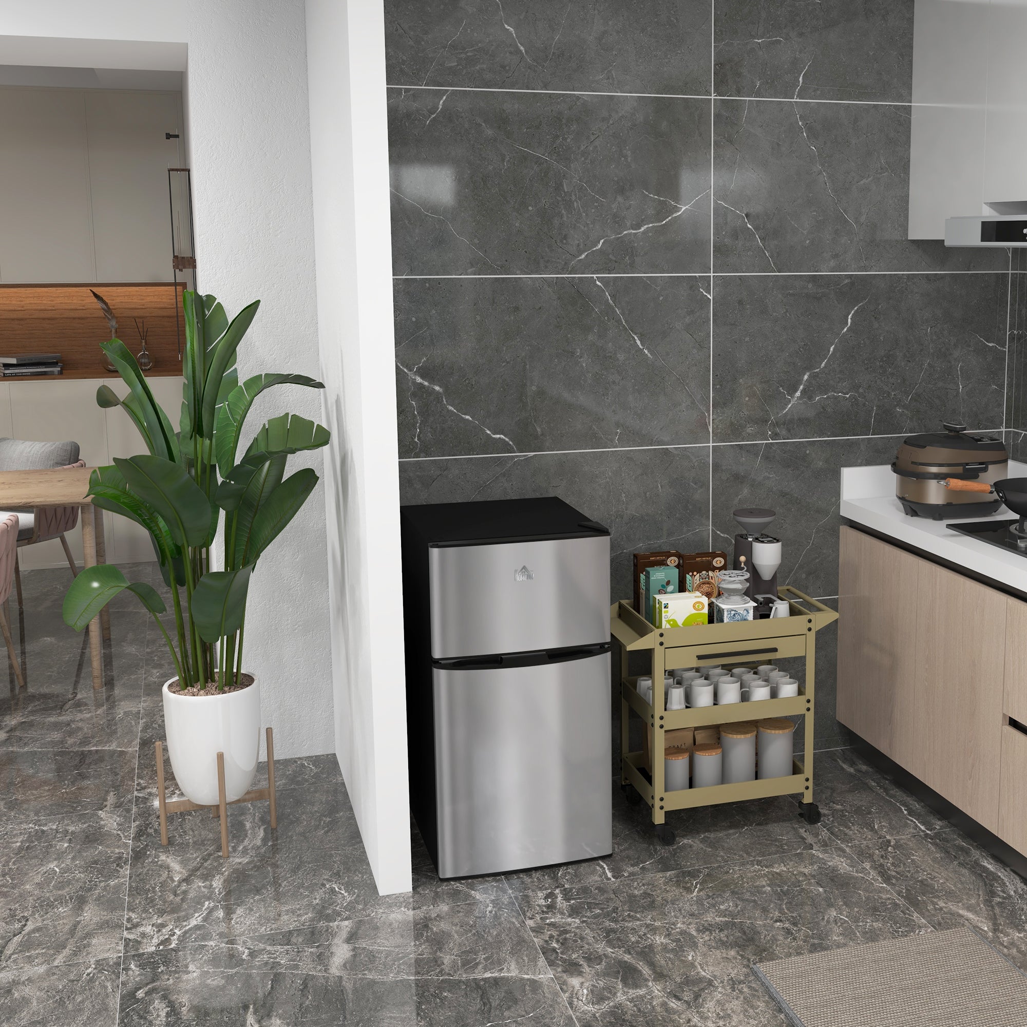 3.2 Cu Ft Compact Refrigerator, Mini Fridge with Freezer, Adjustable Shelves and Reversible Doors for Bedroom, Silver Small Kitchen Appliances at Gallery Canada