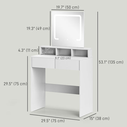 Makeup Vanity Desk with Mirror and LED Lights, for Bedroom, Modern Dressing Table with Drawers, Compartments, White Dressing & Vanity Tables   at Gallery Canada