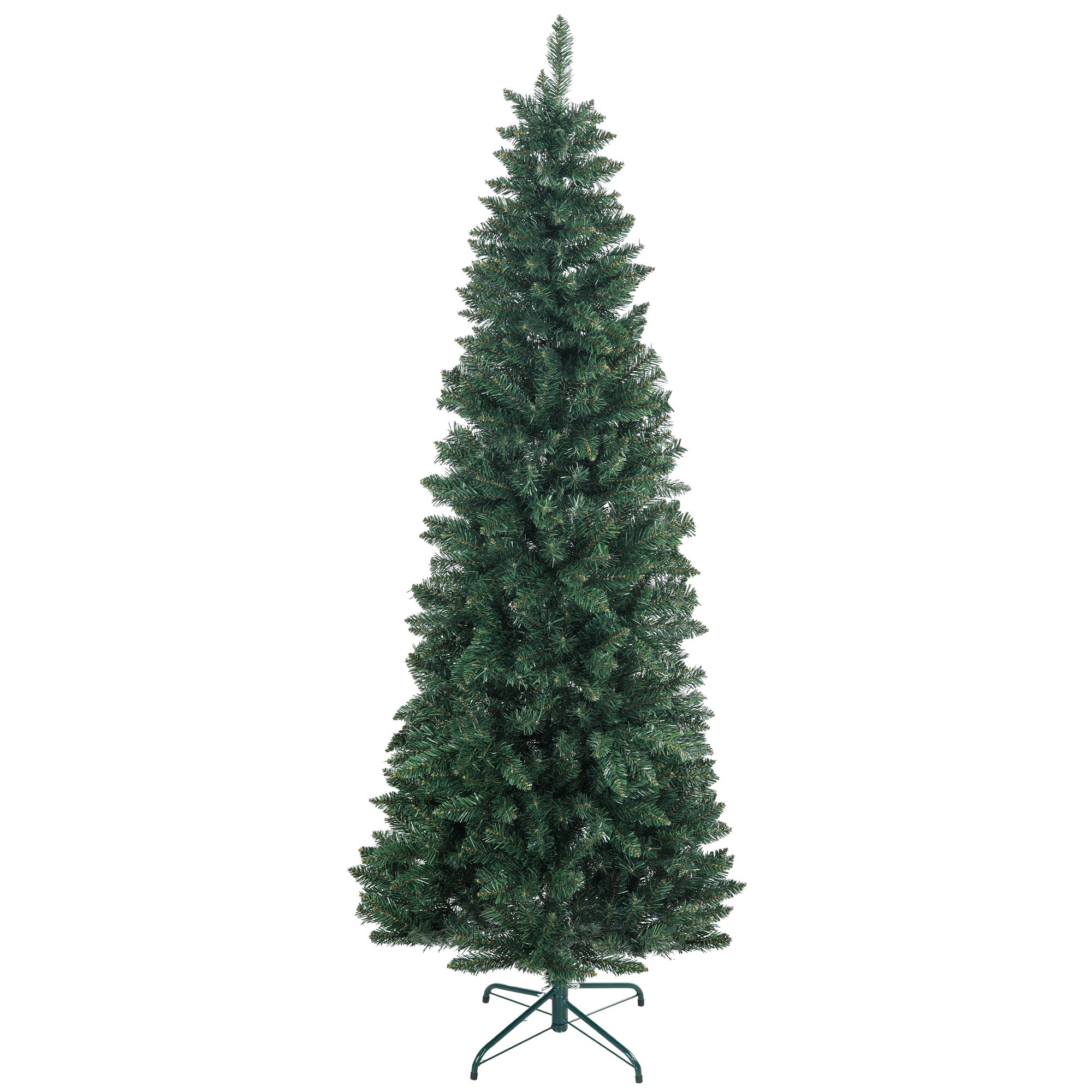 7ft Tall Pencil Artificial Christmas Tree with 687 Branch Tips with Steel Base, Green Pencil Christmas Trees   at Gallery Canada