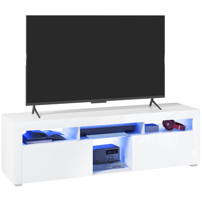 Modern TV Stand with Storage and LED Lights for TVs up to 55", TV Cabinet with Open Compartments, High Gloss White TV Stands   at Gallery Canada