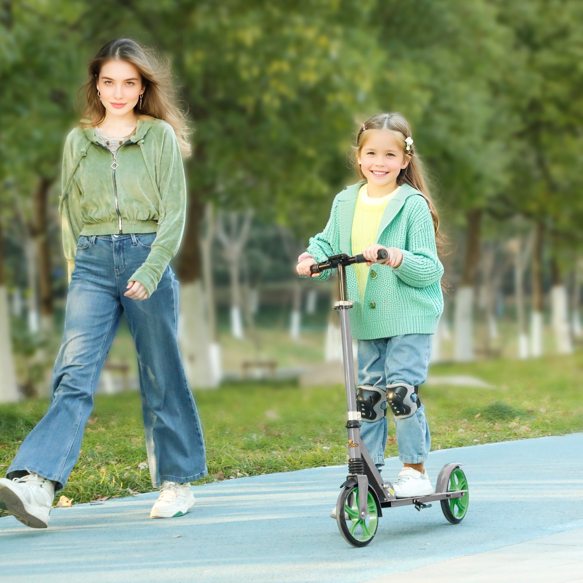 Kick Scooter for Kids Ages 6-12 with Adjustable Height, Rear-Fender Brake, 200mm Big Wheel, Foldable Design, Green Scooters Green at Gallery Canada